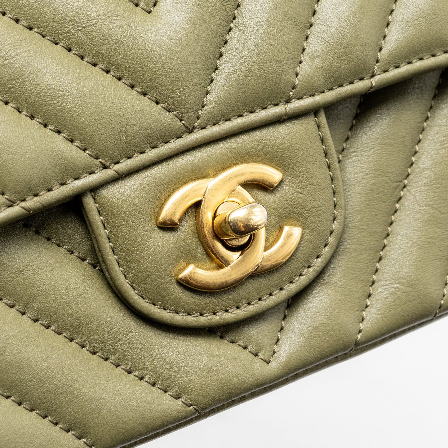 Chanel Chevron Mini Rectangular Flap Bag Calfskin Khaki