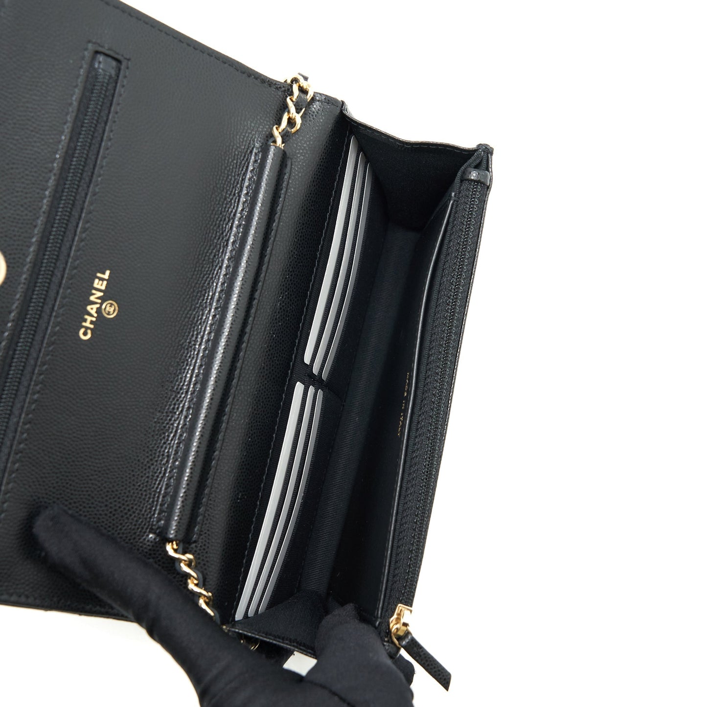 Chanel 22S Detail CC Logo Wallet On Chain Caviar Black L