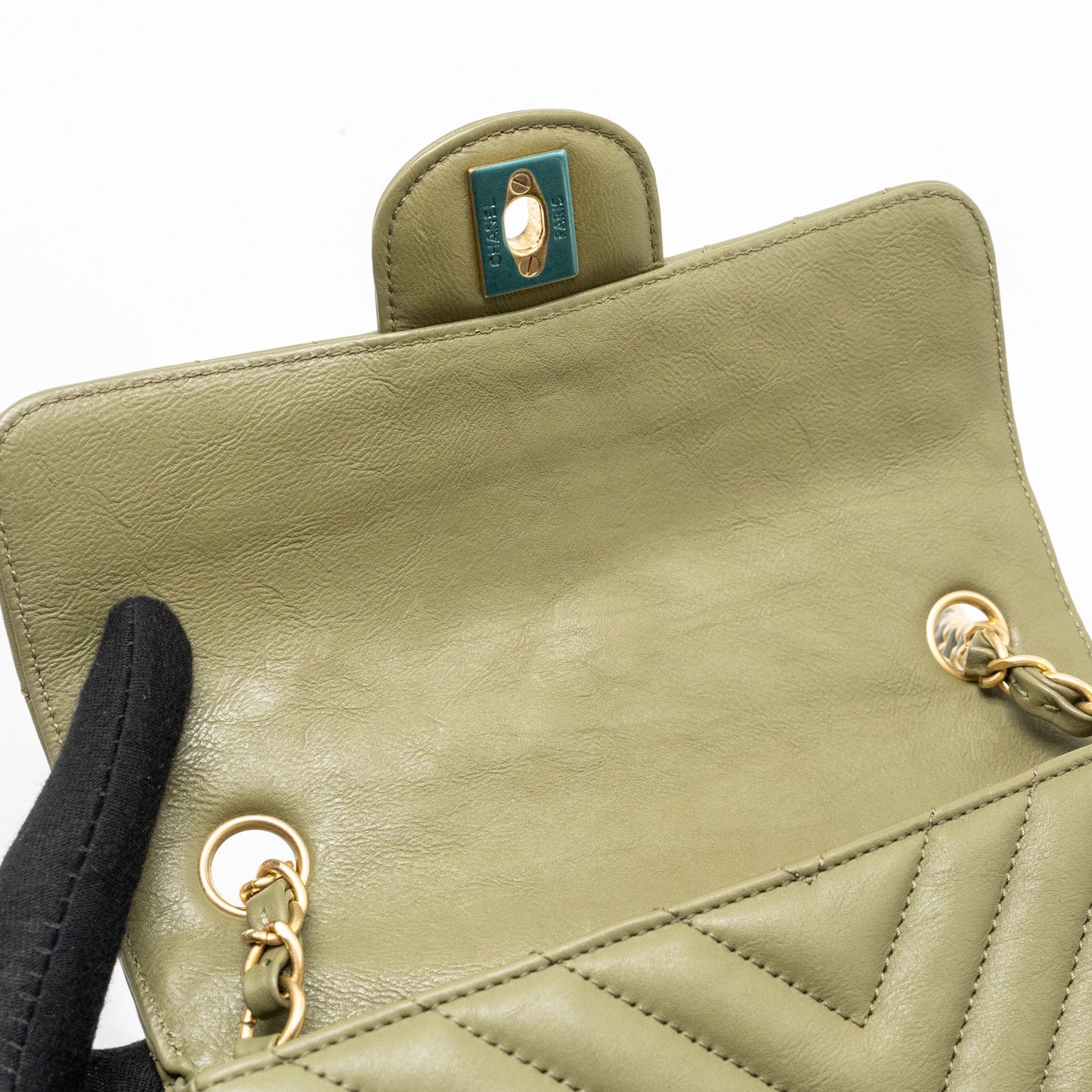 Chanel Chevron Mini Rectangular Flap Bag Calfskin Khaki