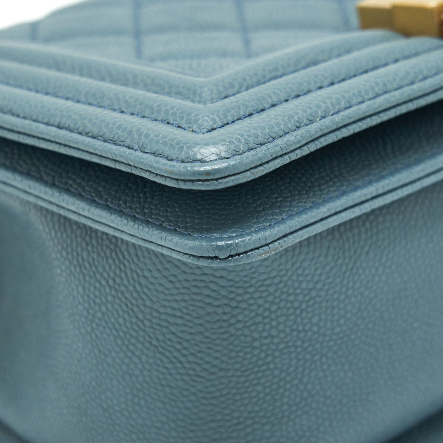Chanel Small Boy Bag Caviar Greyish Blue Brushed