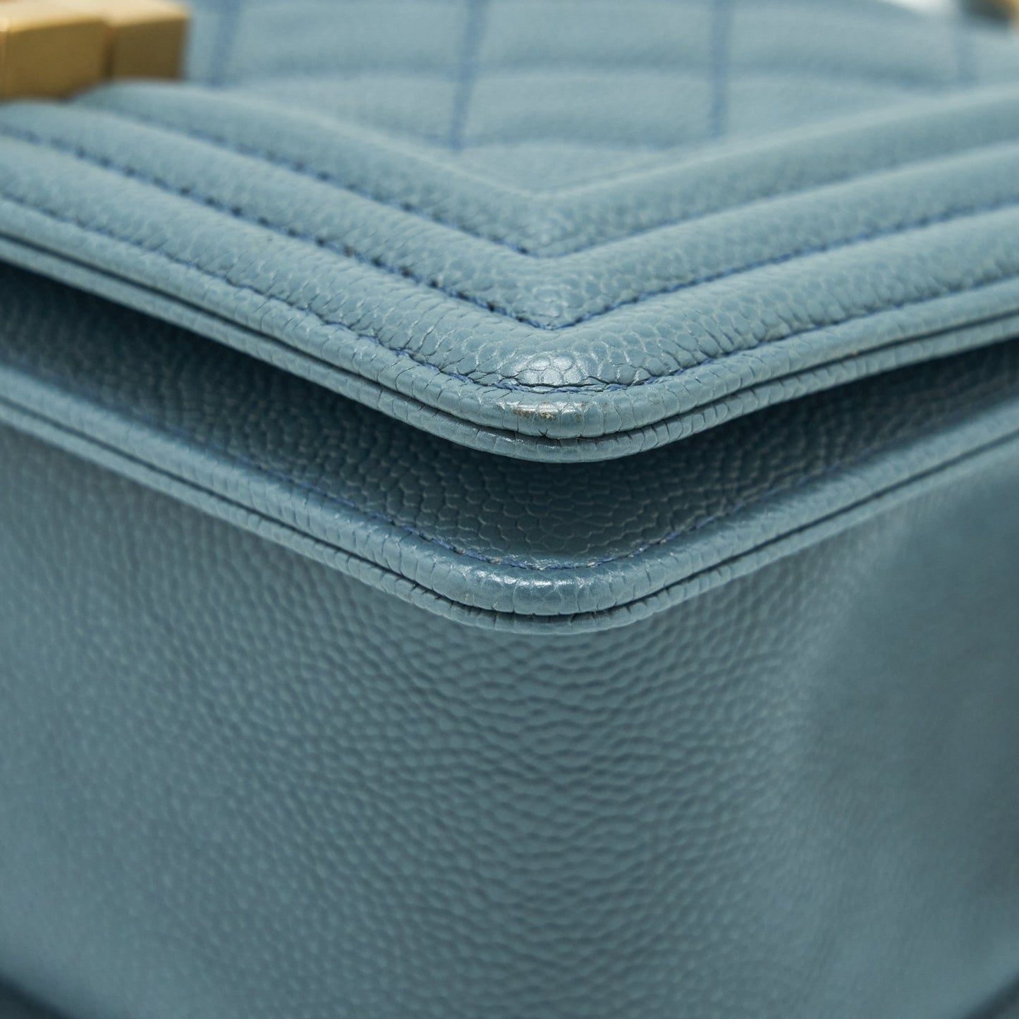 Chanel Small Boy Bag Caviar Greyish Blue Brushed
