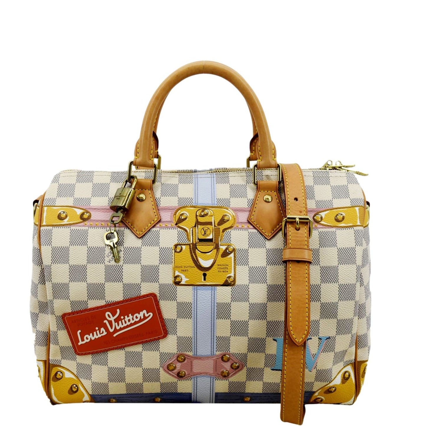 LOUIS VUITTON Summer Trunks  Damier Azur Satchel Shoulder Bag White
