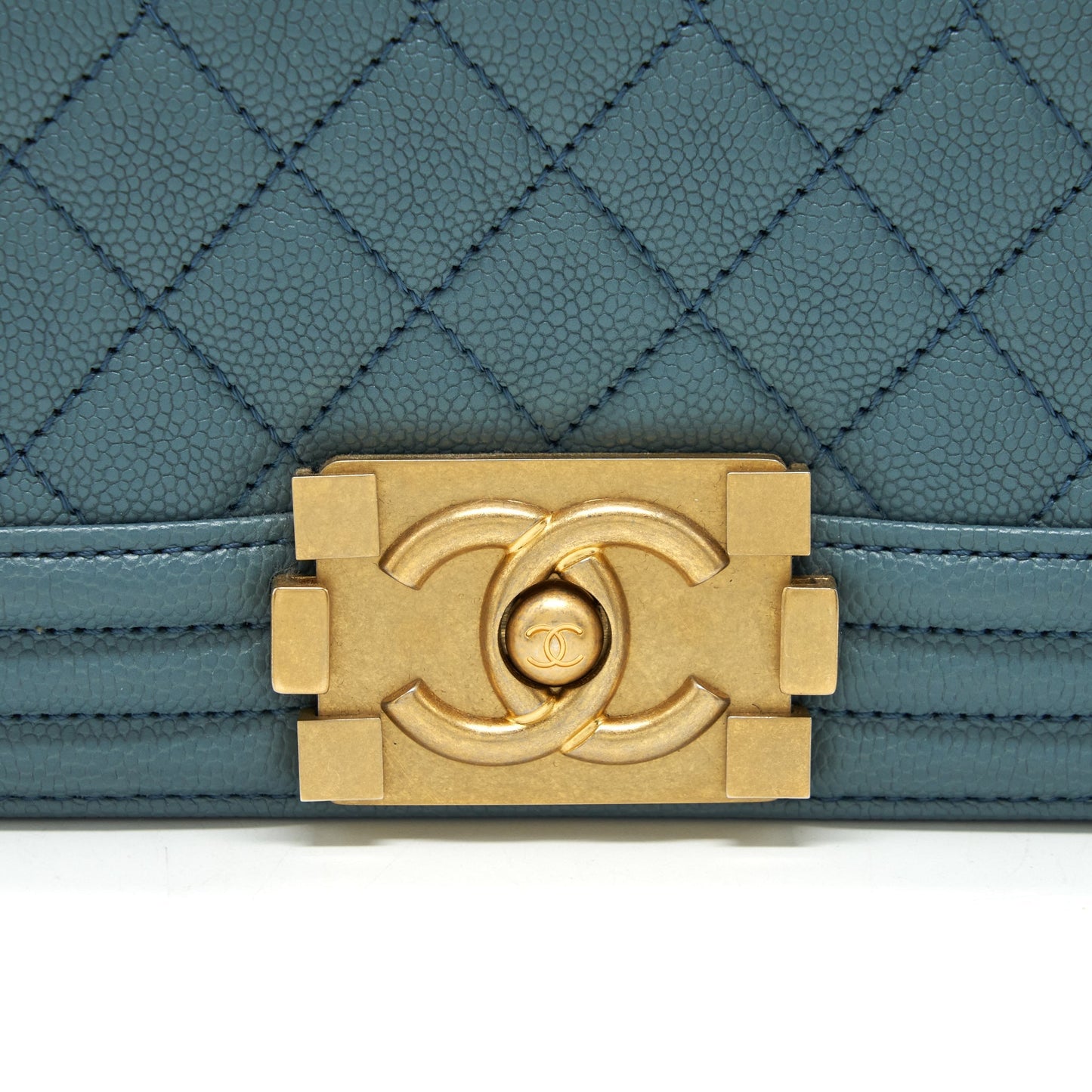 Chanel Small Boy Bag Caviar Greyish Blue Brushed
