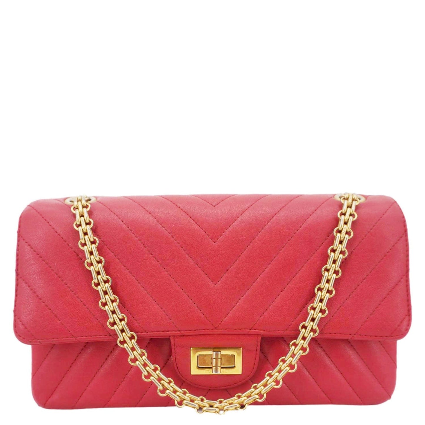 CHANEL 2.55 Reissue Double Flap Chevron Leather Shoulder Bag Pink