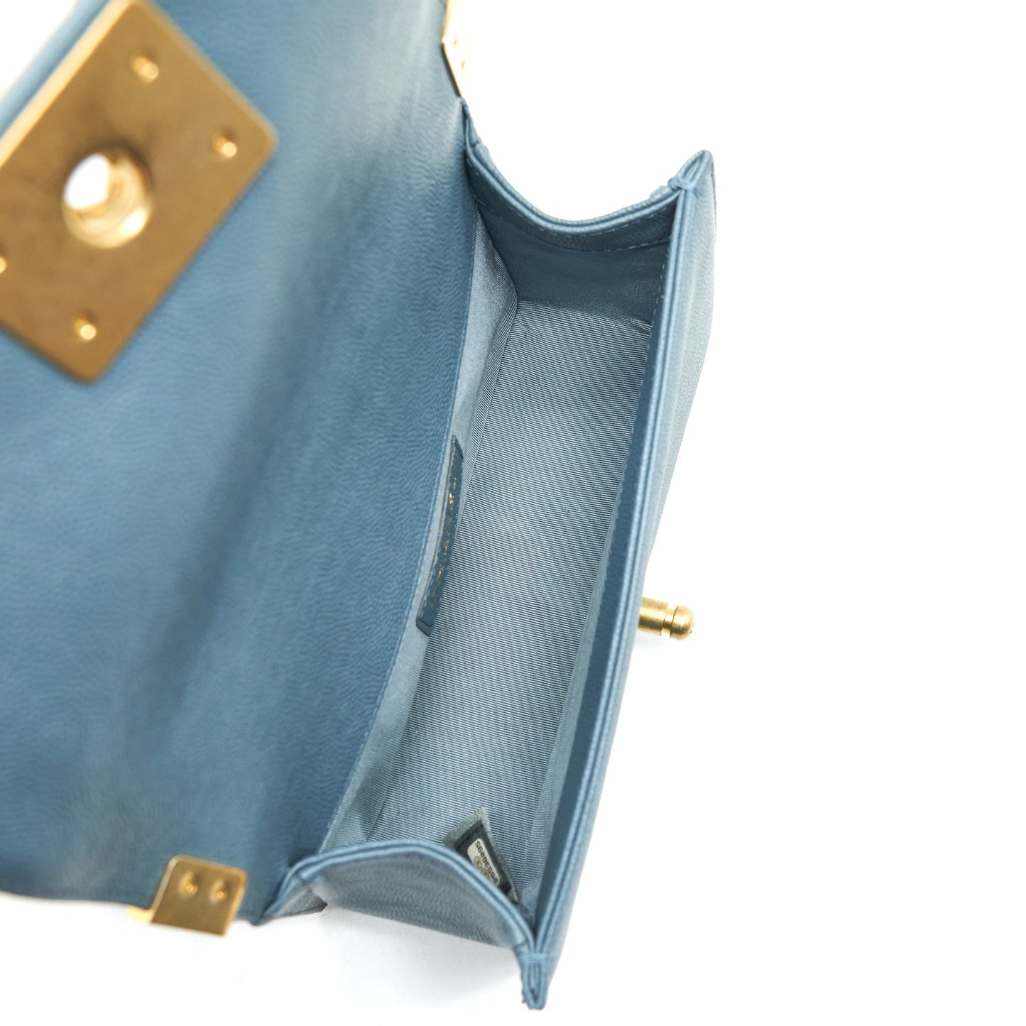 Chanel Small Boy Bag Caviar Greyish Blue Brushed