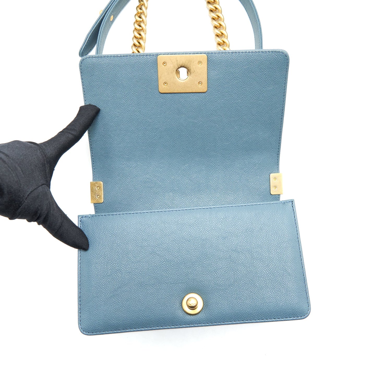 Chanel Small Boy Bag Caviar Greyish Blue Brushed