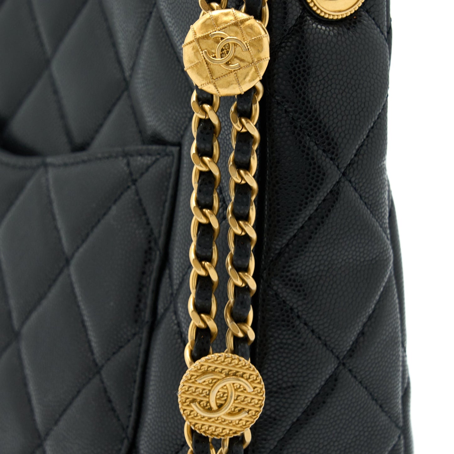 Chanel 22A Twist Your Buttons Hobo Shoulder Bag Caviar Black
