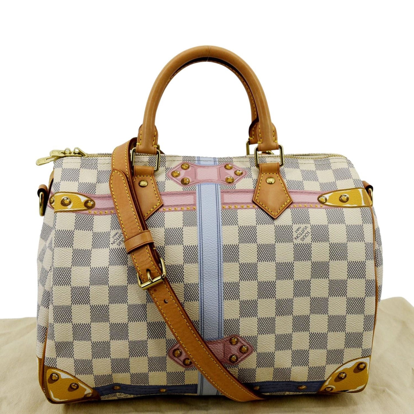 LOUIS VUITTON Summer Trunks  Damier Azur Satchel Shoulder Bag White