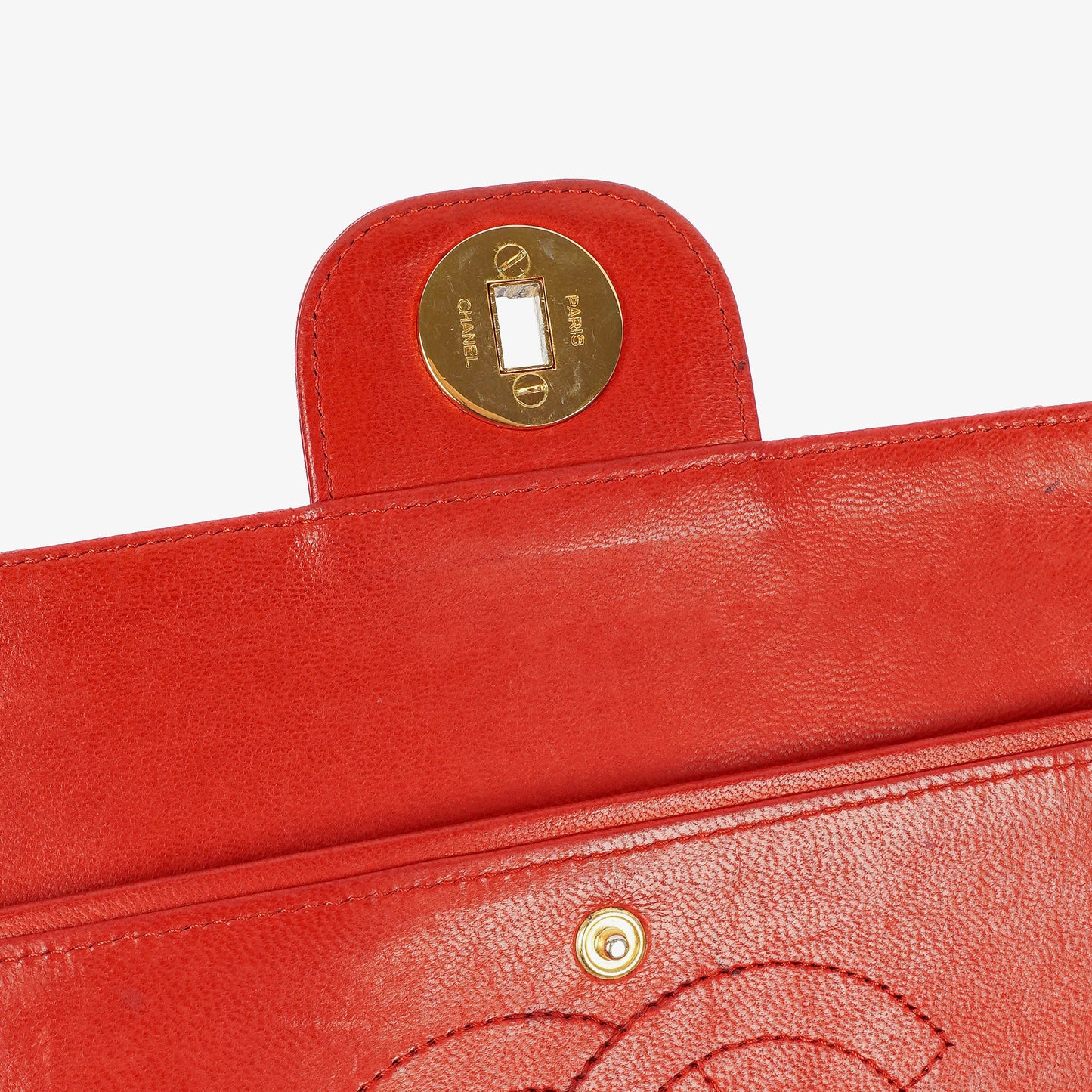 Chanel  Classic Medium Double Flap Bag in Quilted Red Lambskin with 24-karat Gold-Plated Hardware