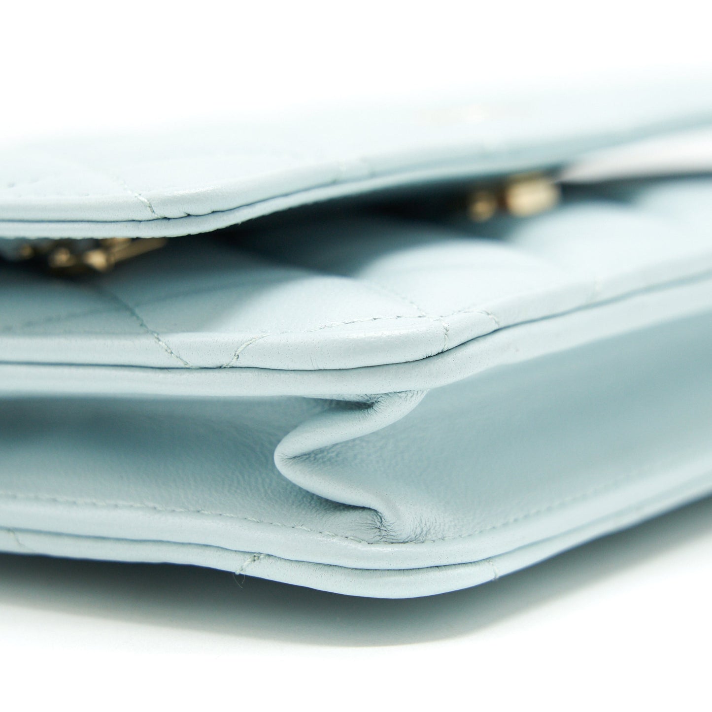 Chanel Ribbon Wallet on chain lambskin light blue L