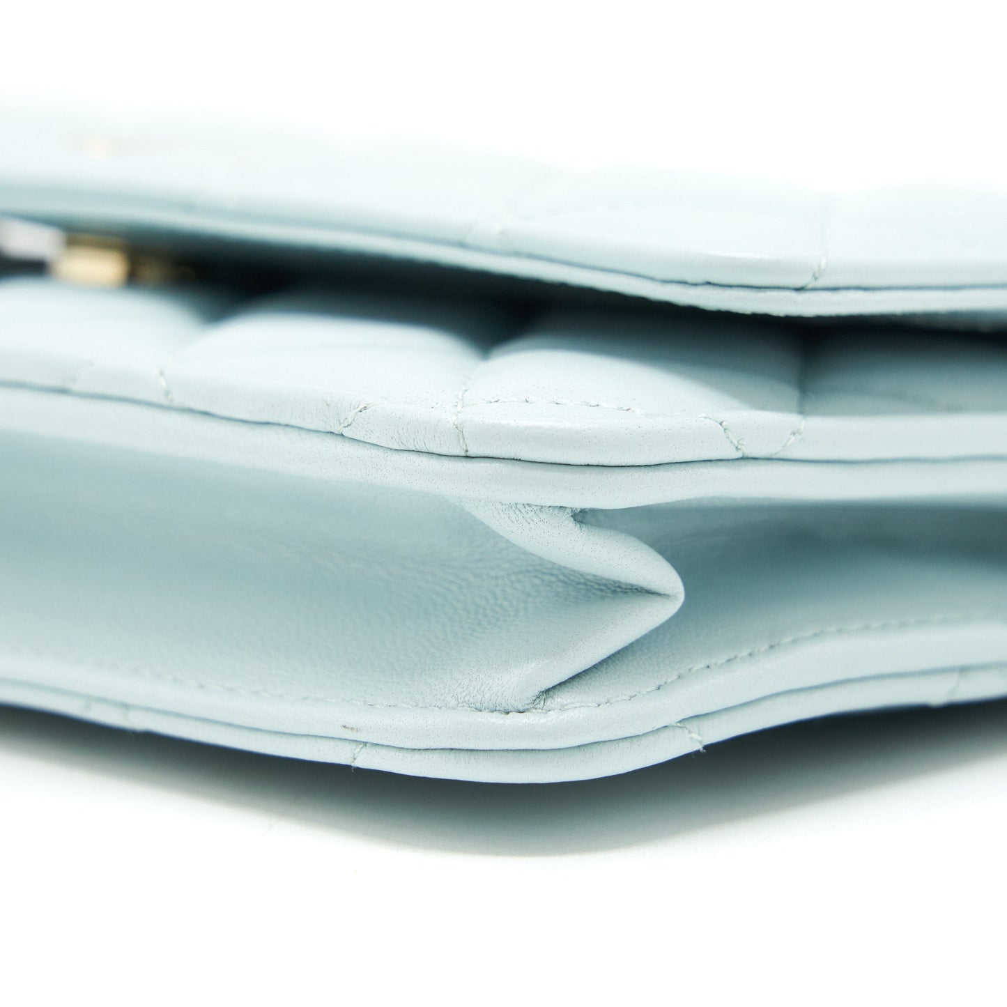 Chanel Ribbon Wallet on chain lambskin light blue L