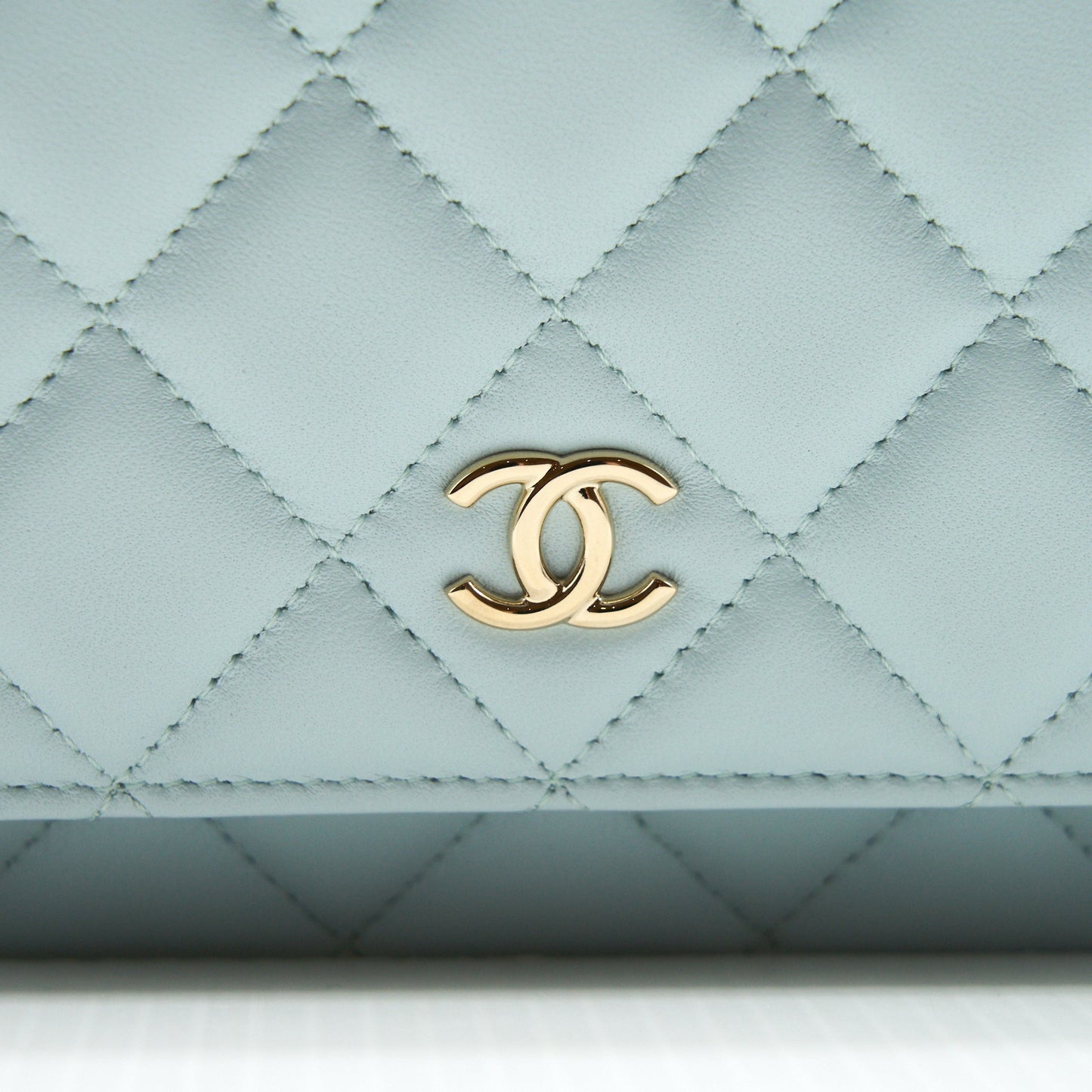 Chanel Ribbon Wallet on chain lambskin light blue L