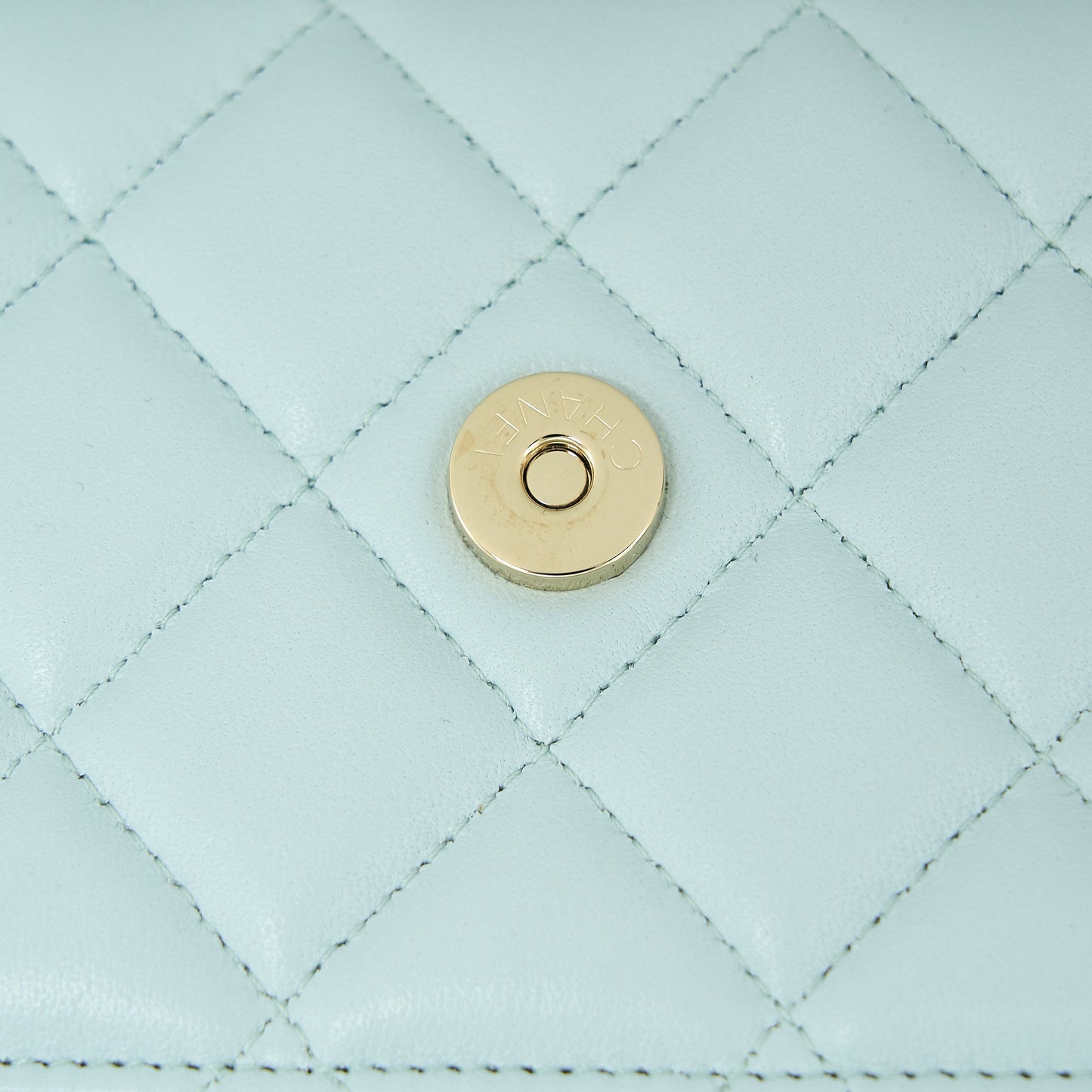 Chanel Ribbon Wallet on chain lambskin light blue L