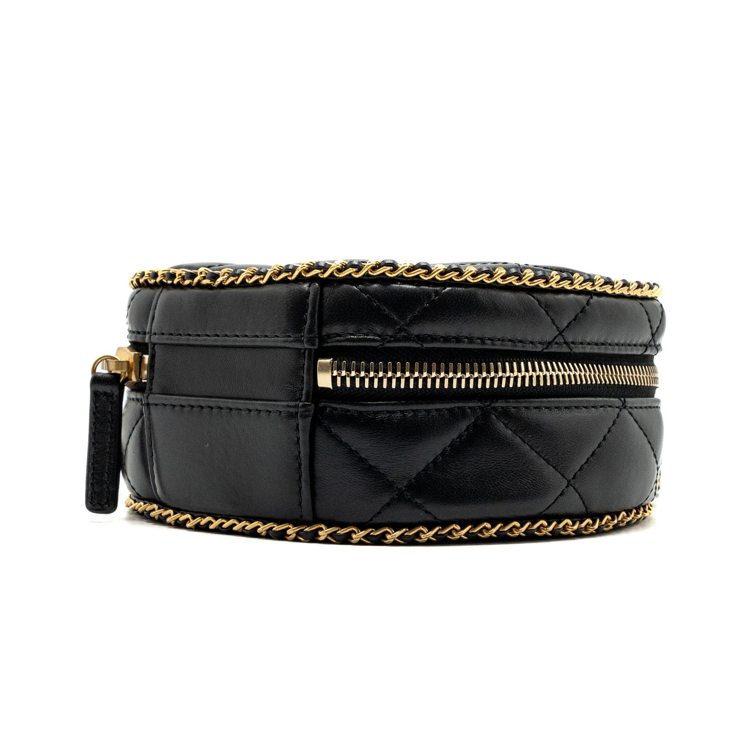 Chanel Round Vanity With Chain Lambskin Black  (microchip) no