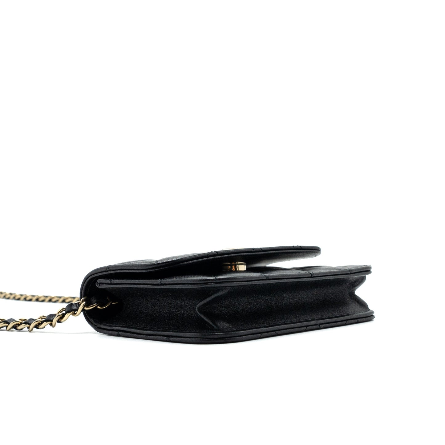 Chanel mini flap card holder with ribbon chain lambskin black L