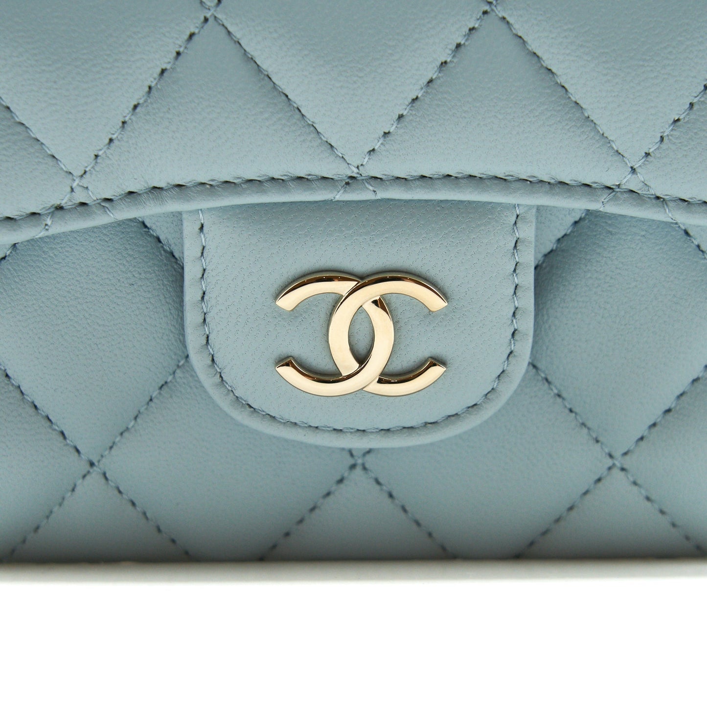 Chanel 22P top Handle Mini Vanity on Chain Lambskin light blue L
