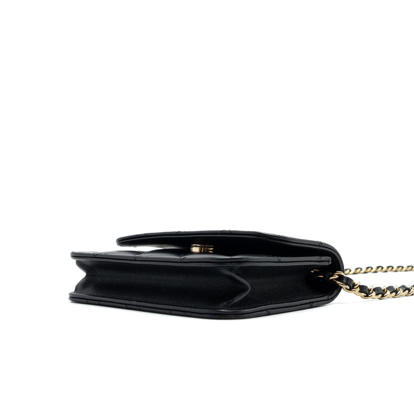 Chanel mini flap card holder with ribbon chain lambskin black L
