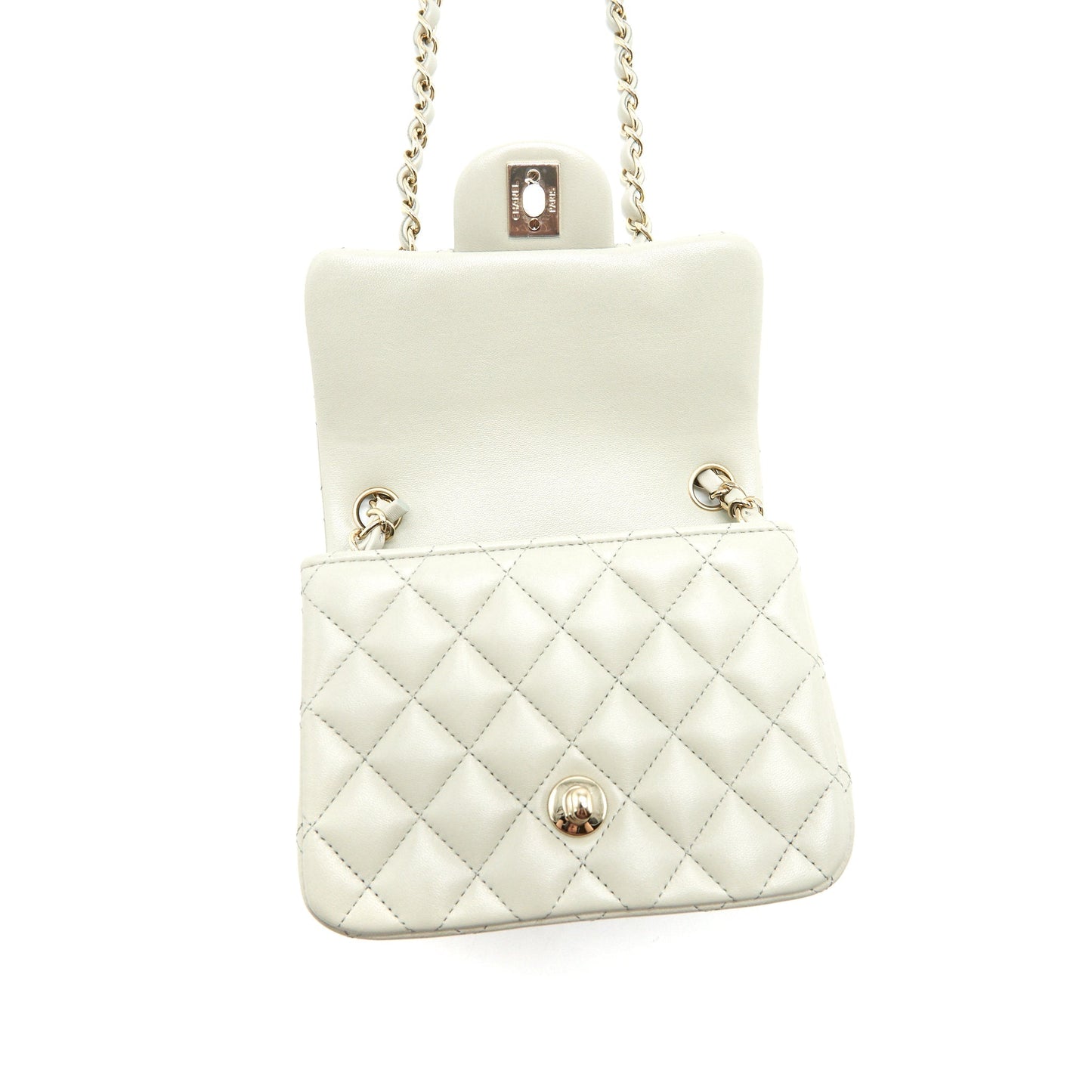 Chanel 22C Mini Square Flap Bag Lambskin Light Grey L
