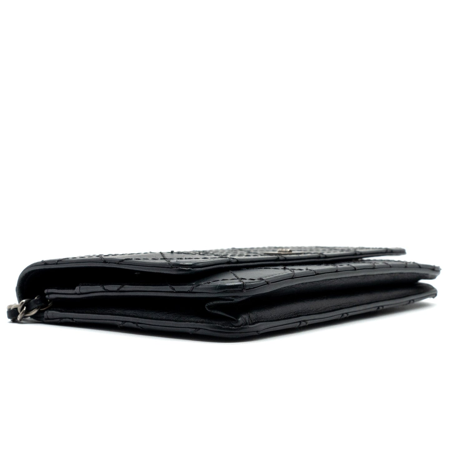 Chanel 2.55 Wallet On Chain Aged Calfskin Black Ruthenium