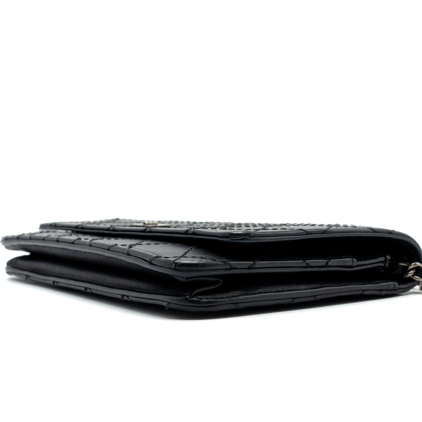 Chanel 2.55 Wallet On Chain Aged Calfskin Black Ruthenium