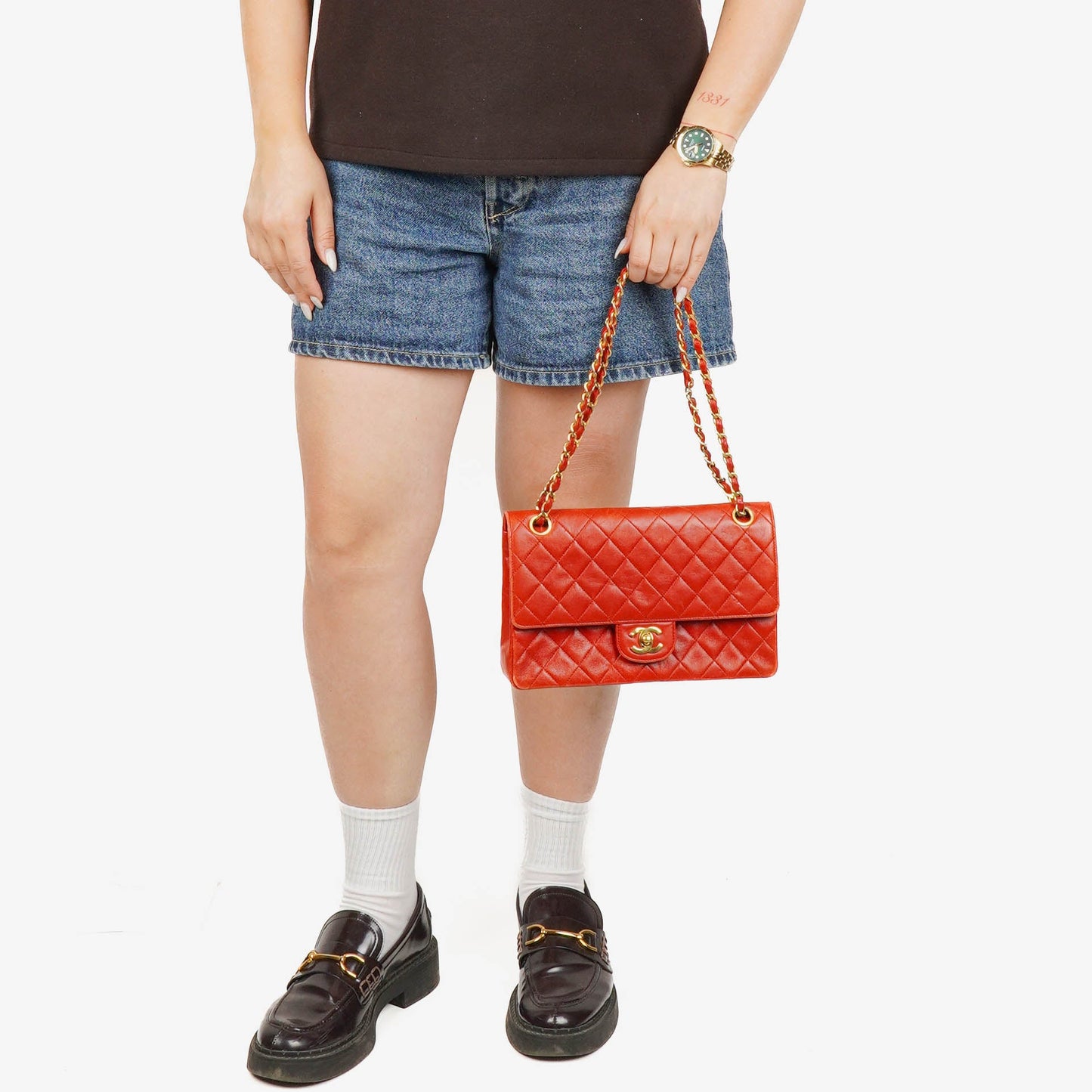 Chanel  Classic Double Flap Bag in Quilted Red Lambskin with 24K Gold-Plated Hardware