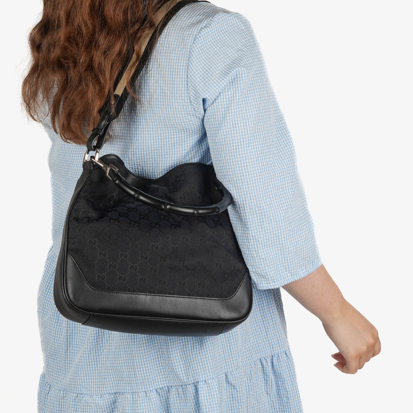 Gucci GG Monogram Canvas Bamboo Top Handle Bag