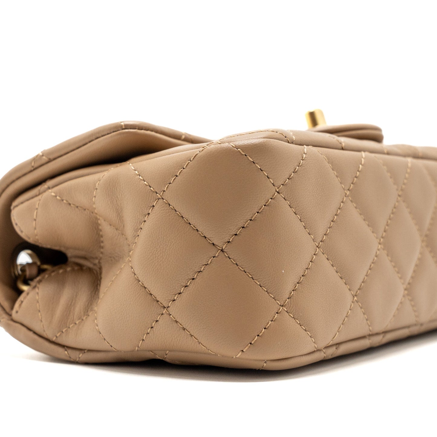 Chanel 22B pearl crush mini rectangular flap bag lambskin dark Beige  (Microchip)