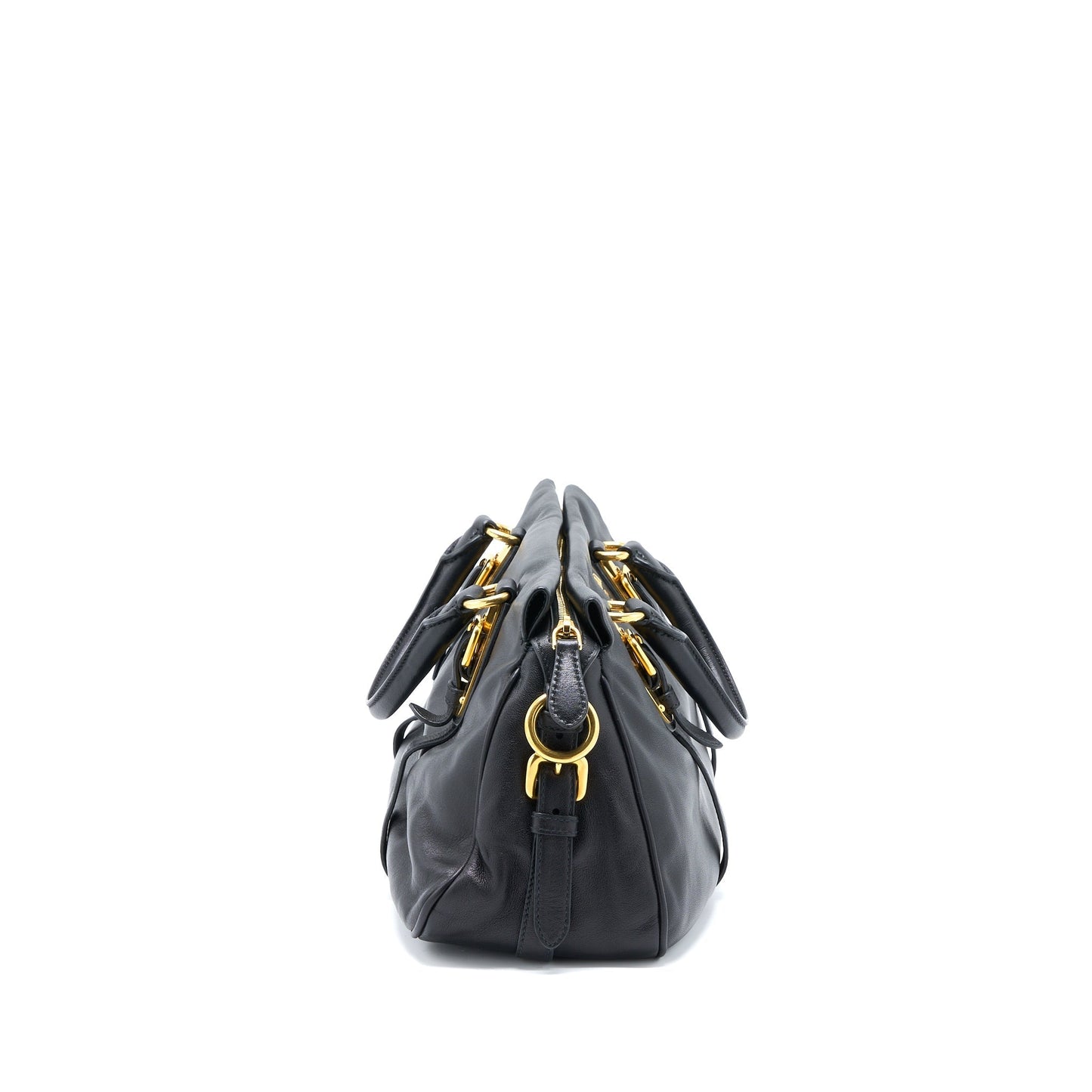 Prada Bauletto Tote Purse Soft Calfskin Black
