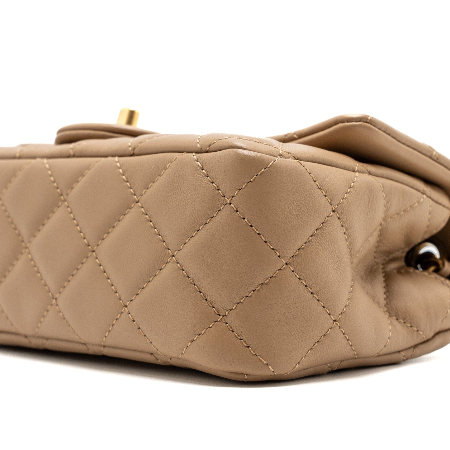 Chanel 22B pearl crush mini rectangular flap bag lambskin dark Beige  (Microchip)