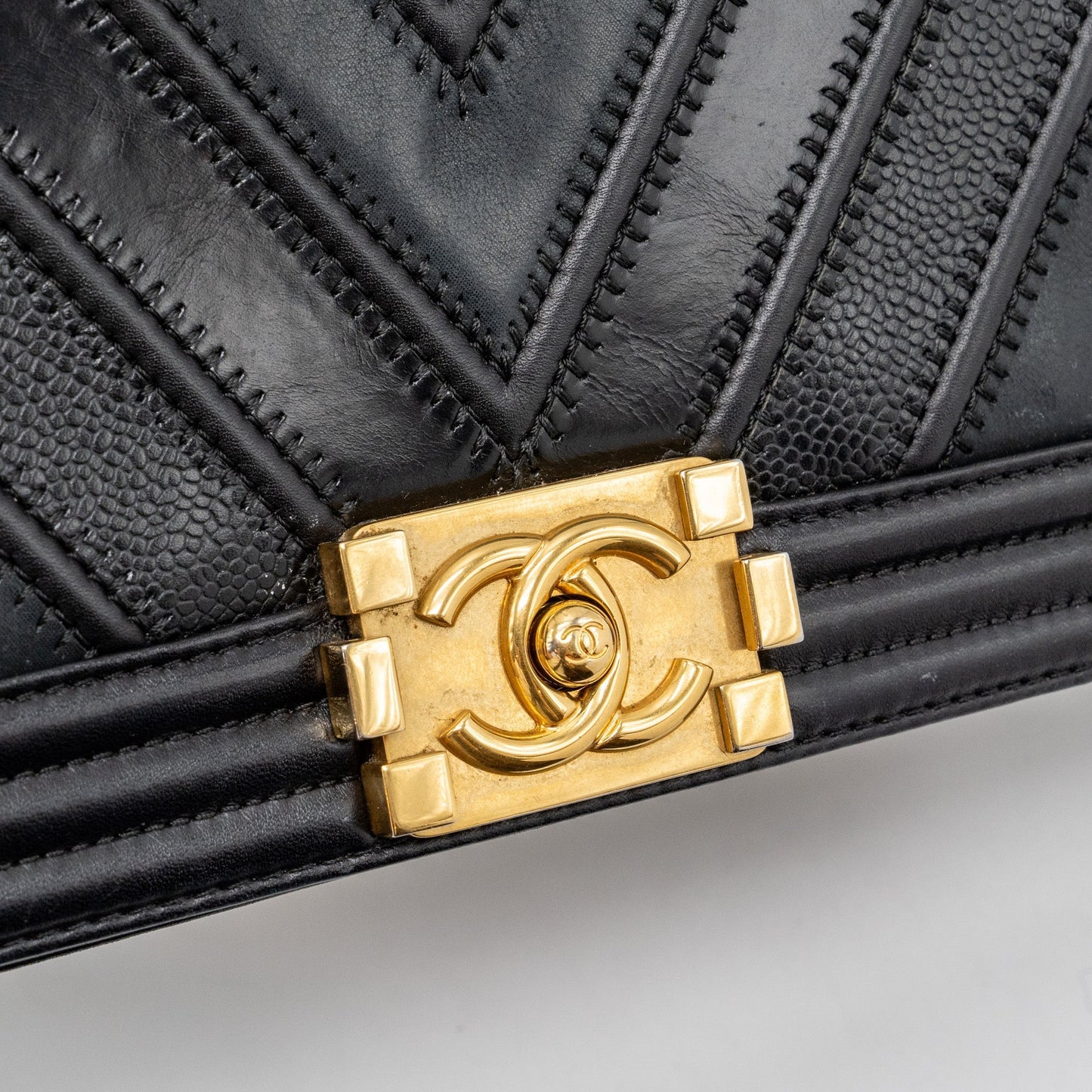 Chanel Medium Boy Bag Chevron Calfskin Black