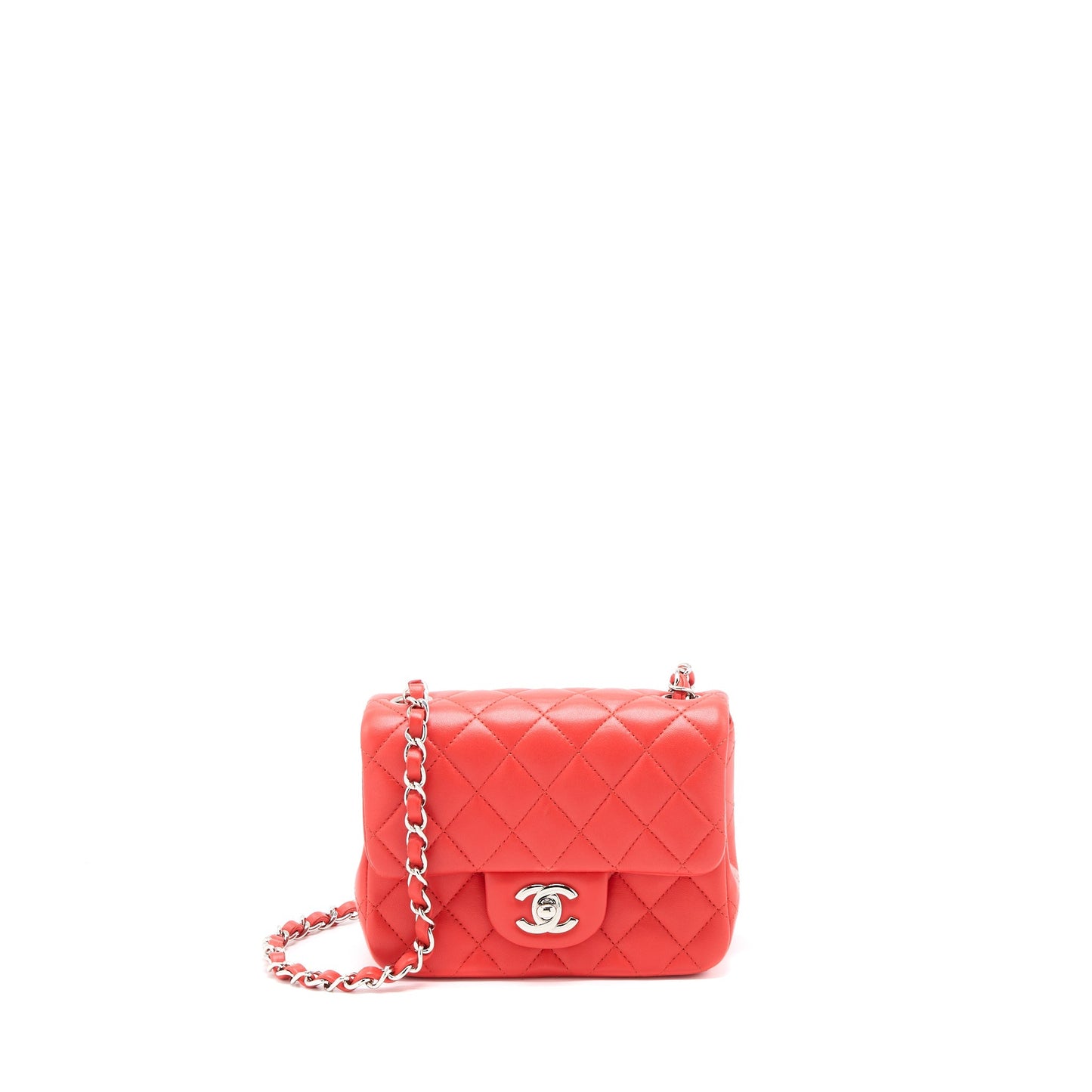 Chanel Mini Square Flap Bag Lambskin Orange Red