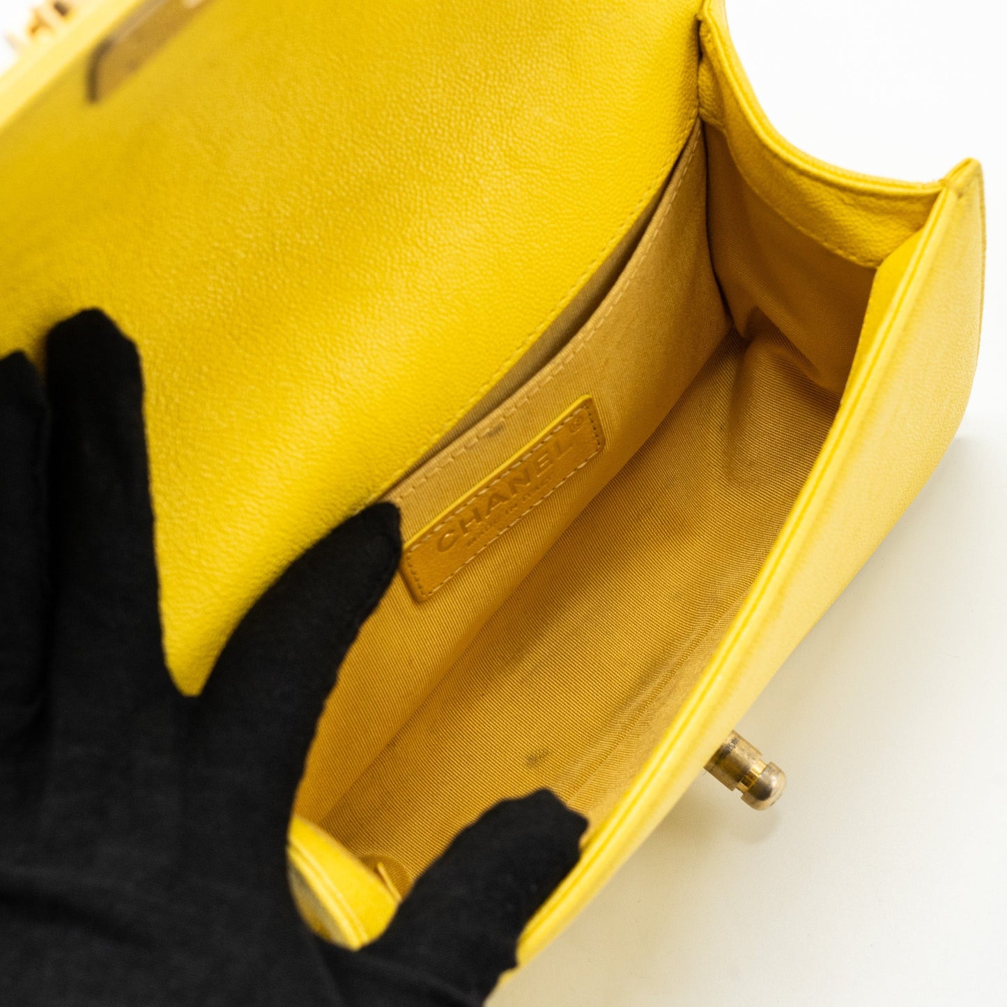 Chanel Small Boy Bag Grain Calfskin Yellow