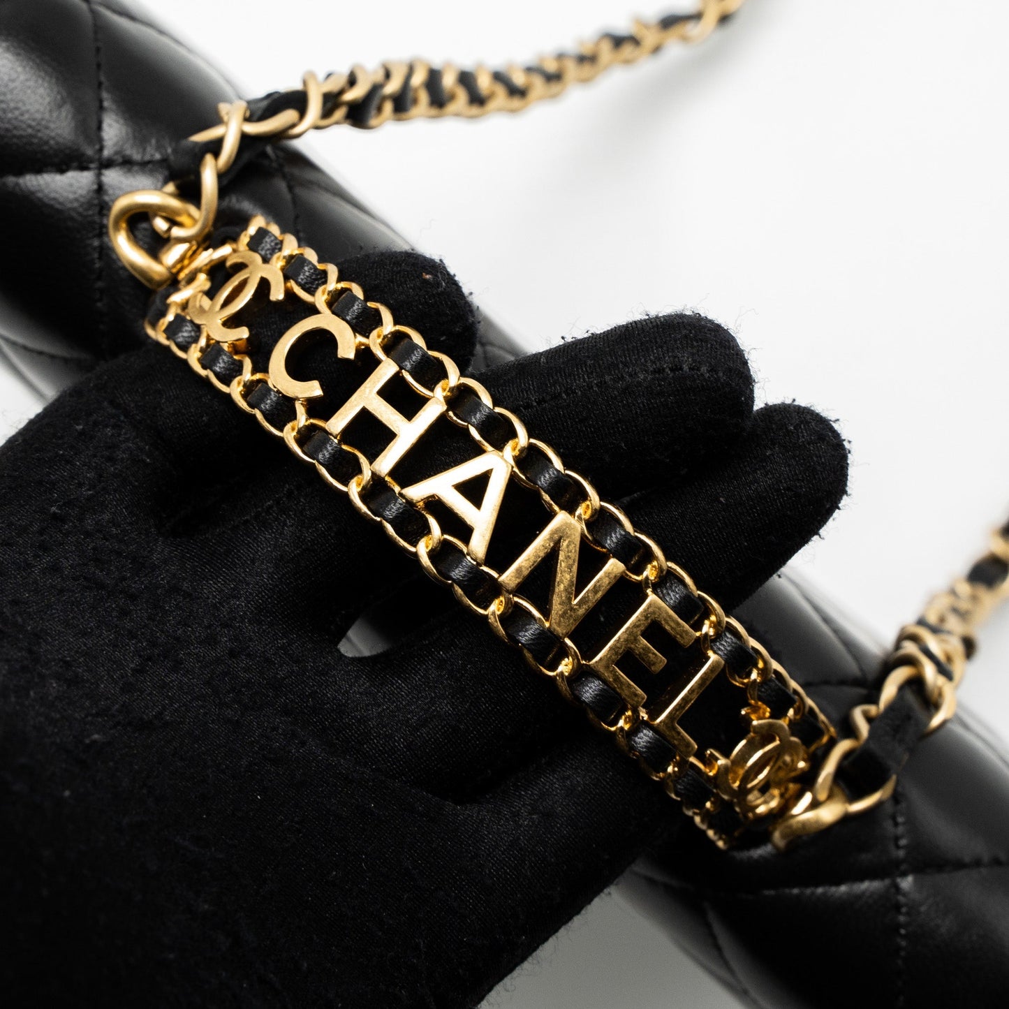 Chanel Detail Top Handle Wallet On Chain Lambskin Black Brushed  (Microchip)