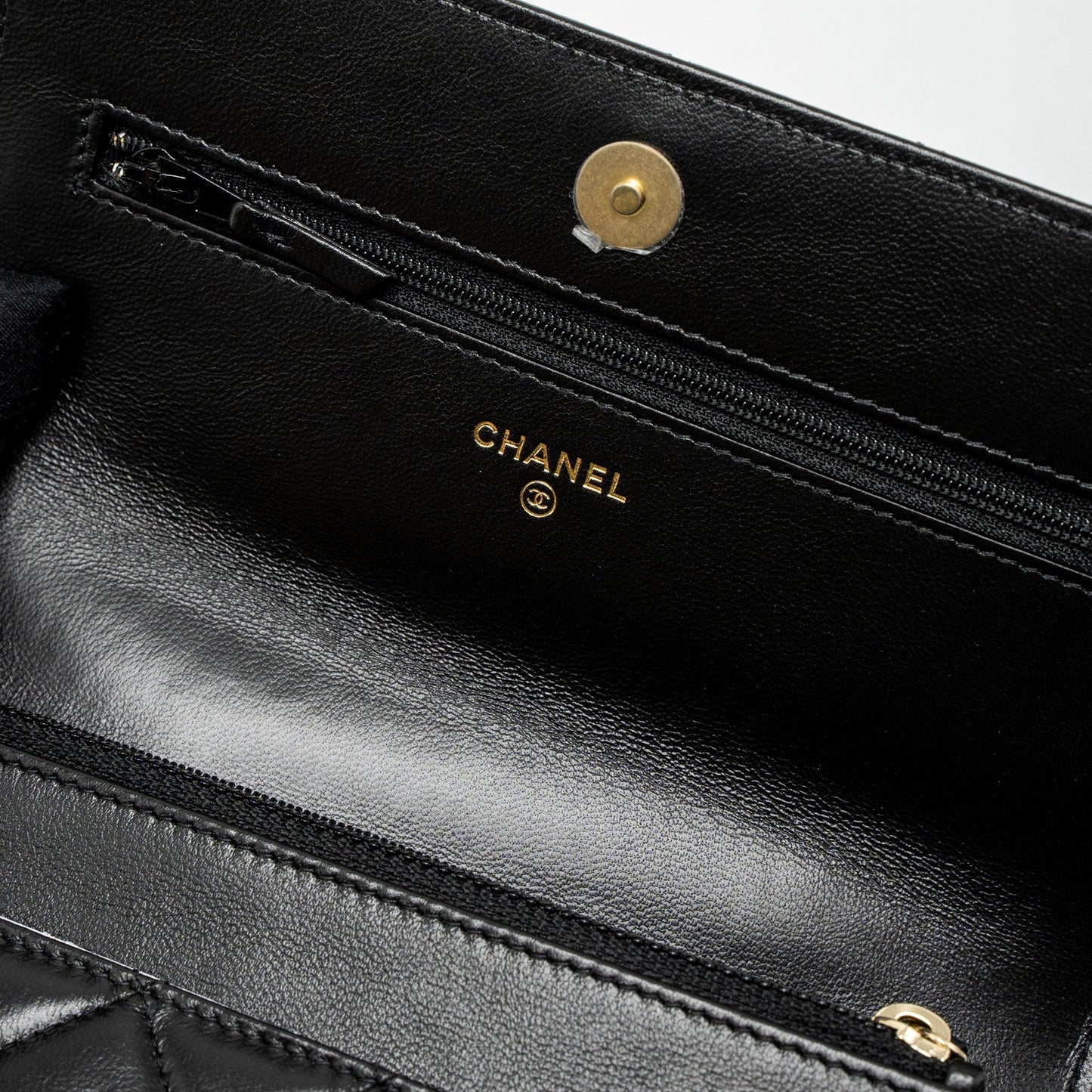 Chanel Detail Top Handle Wallet On Chain Lambskin Black Brushed  (Microchip)