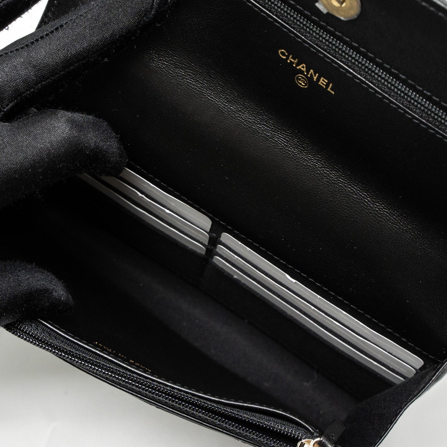 Chanel Detail Top Handle Wallet On Chain Lambskin Black Brushed  (Microchip)