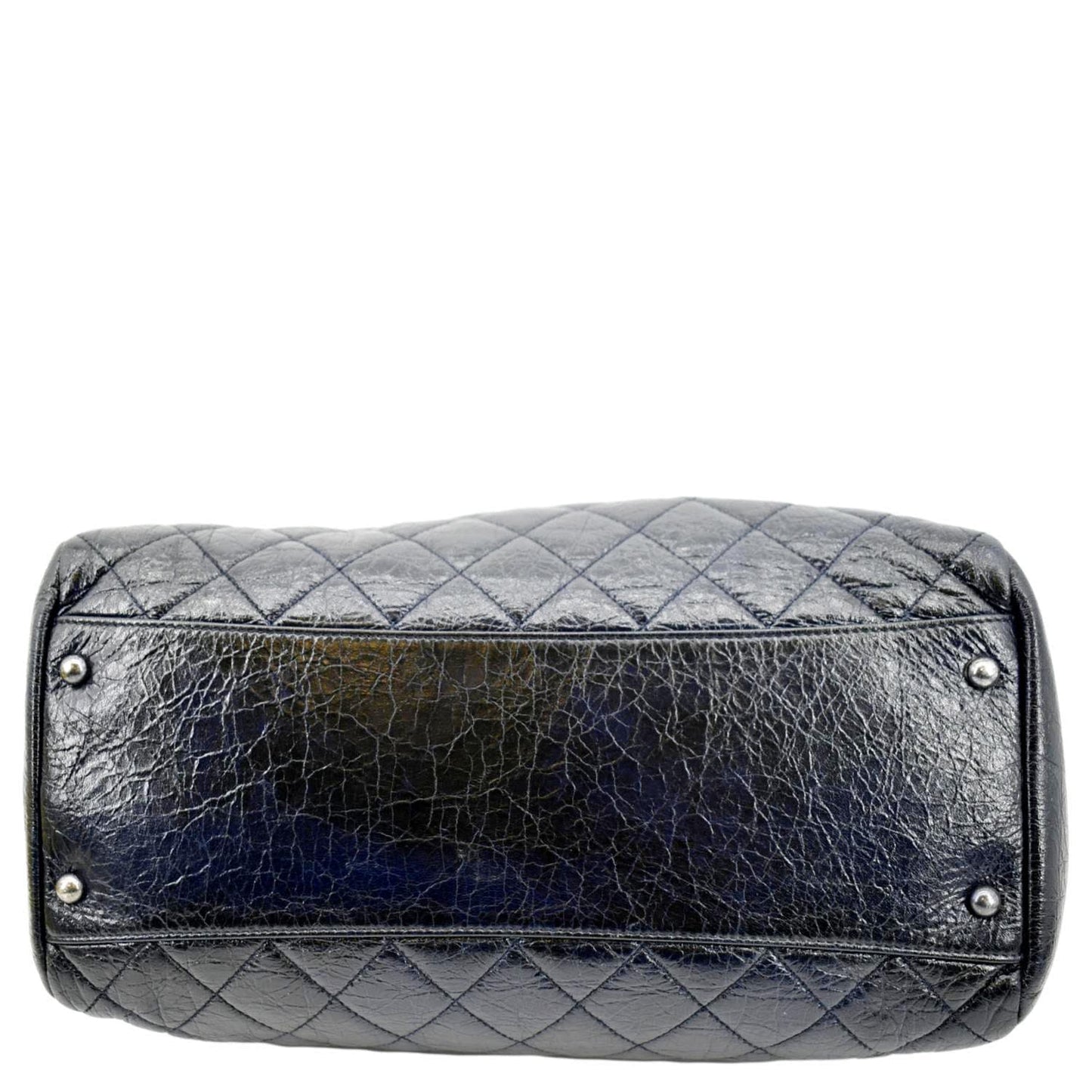 CHANEL Glazed Aged Calfskin Distressed Tote Shoulder Bag Blue