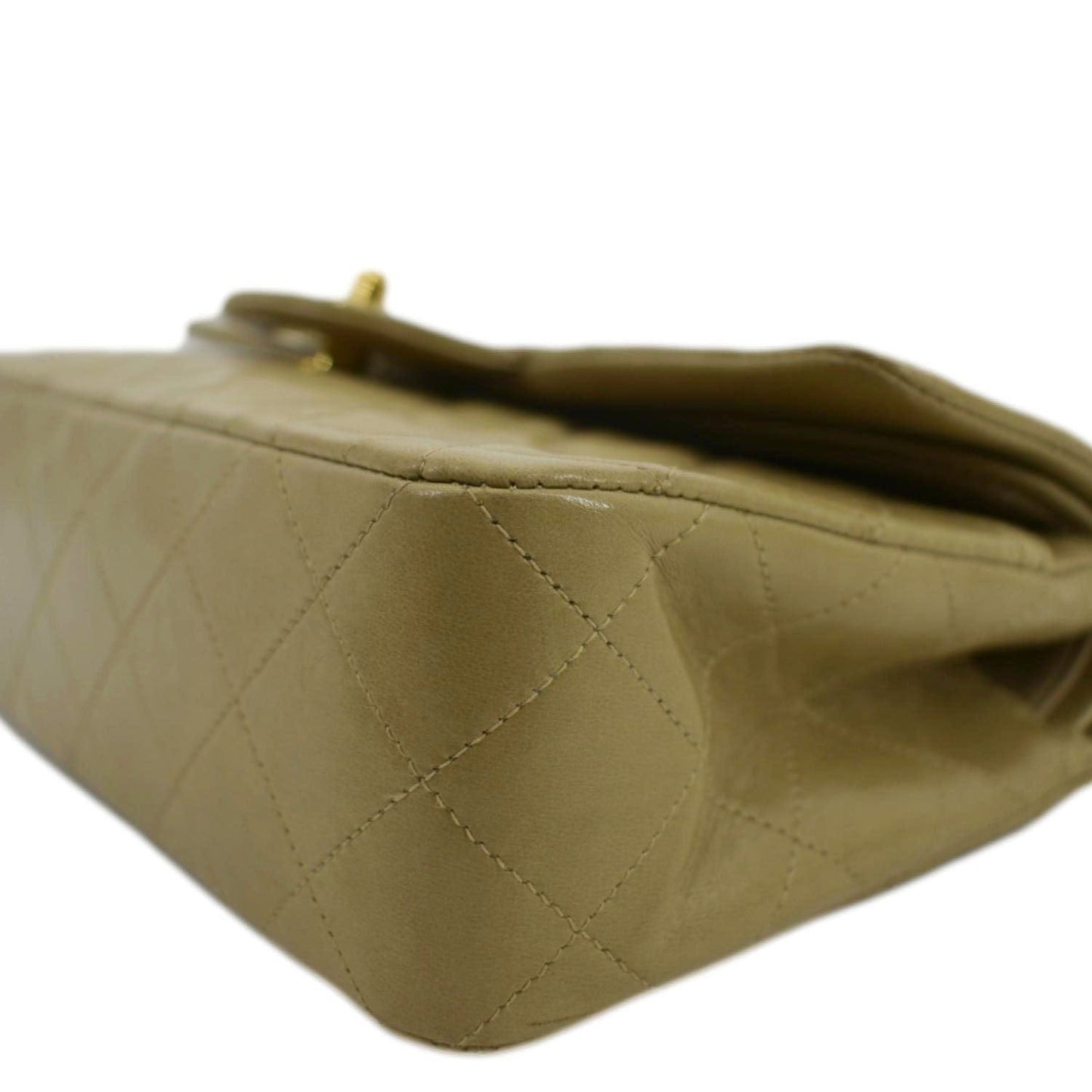 CHANEL Classic Double Flap Leather Shoulder Bag Beige