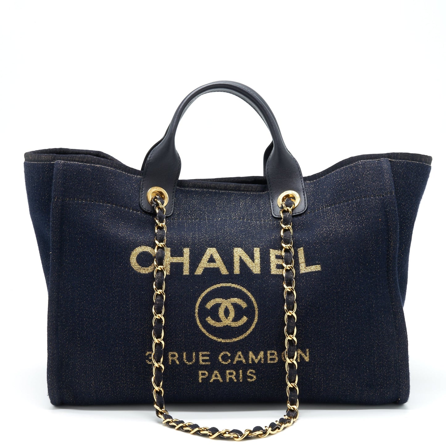 Chanel Deauville Tote Bag Denim Dark Blue/Gold