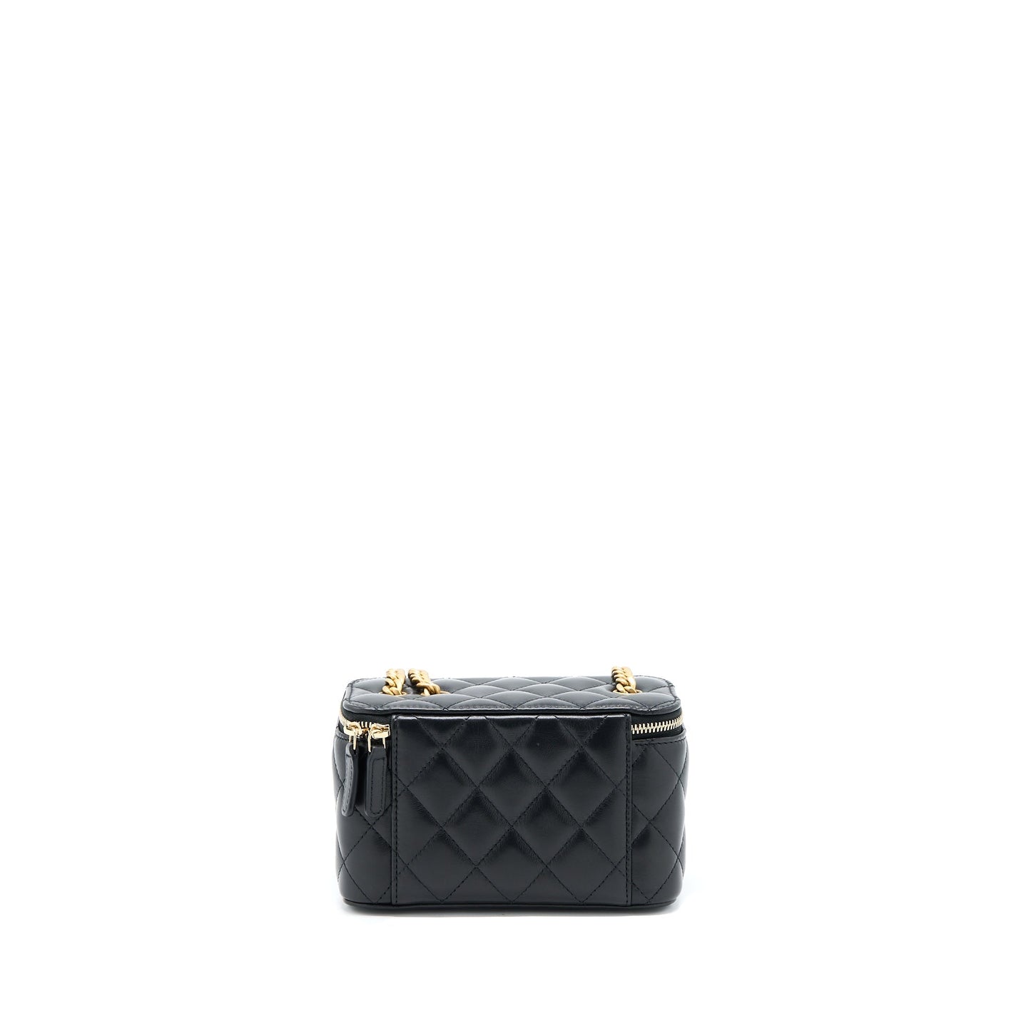 Chanel 22K Gold Pillar Adjustable Chain Long Vanity Lambskin Black  (Microchip)