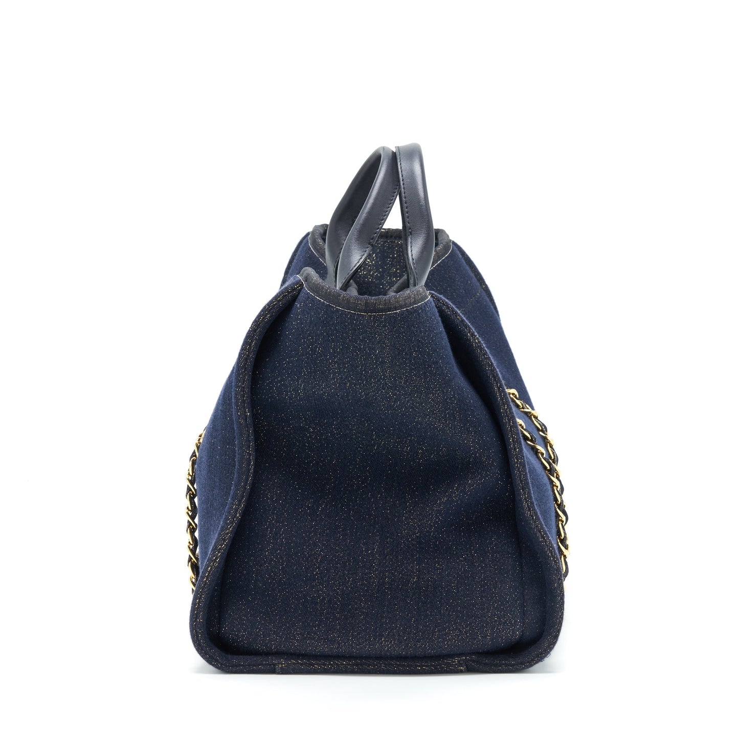 Chanel Deauville Tote Bag Denim Dark Blue/Gold