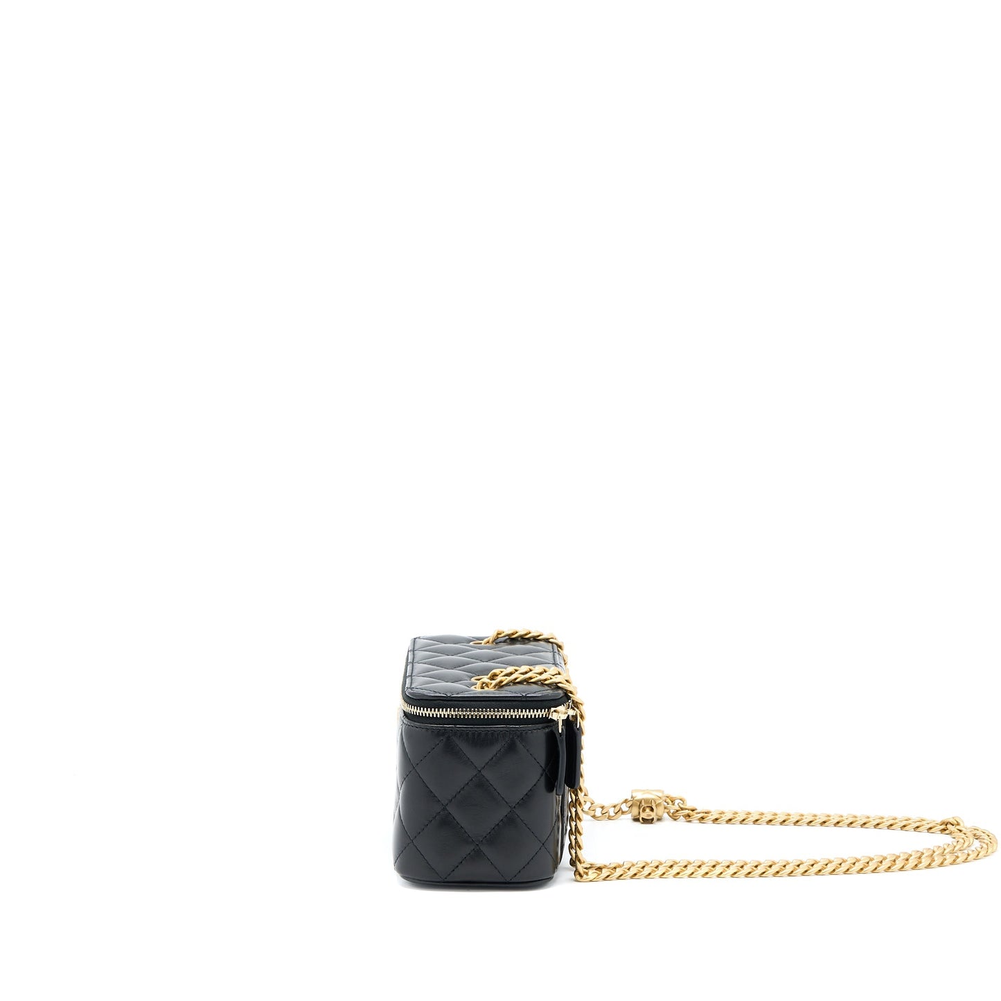 Chanel 22K Gold Pillar Adjustable Chain Long Vanity Lambskin Black  (Microchip)
