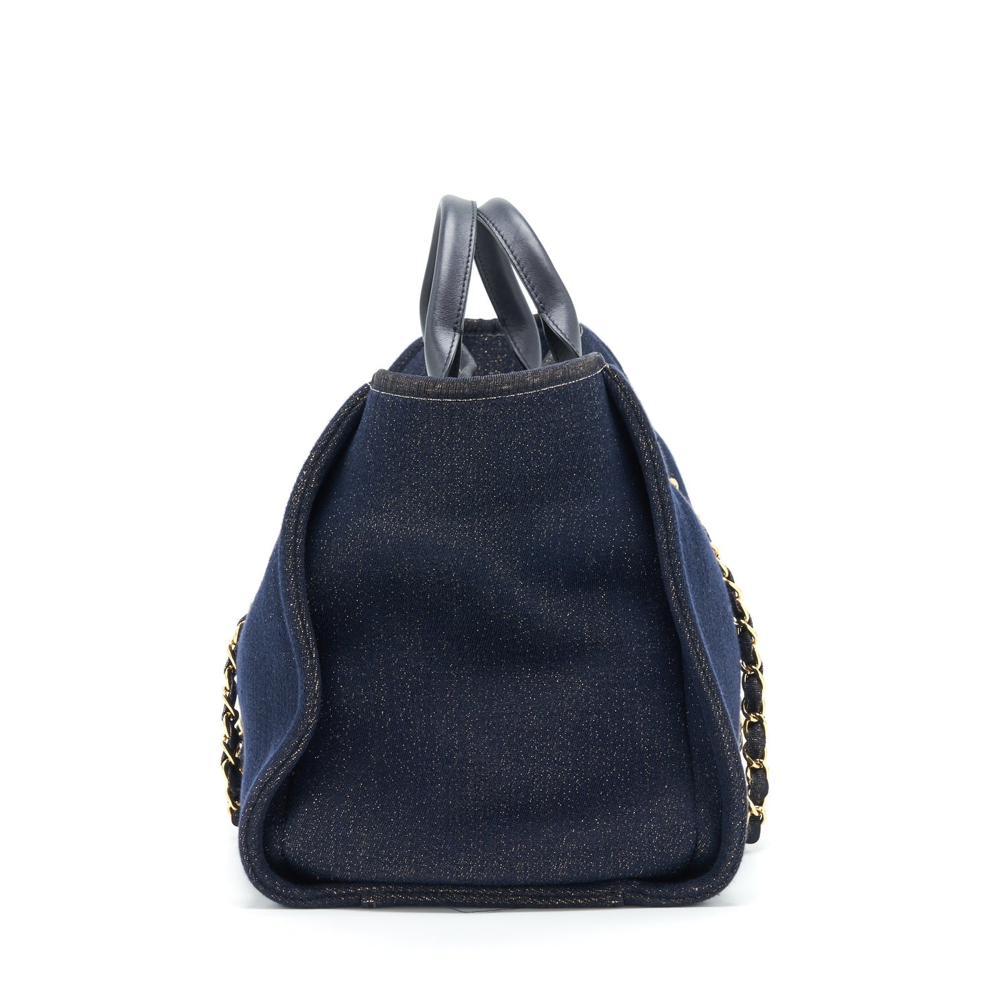 Chanel Deauville Tote Bag Denim Dark Blue/Gold