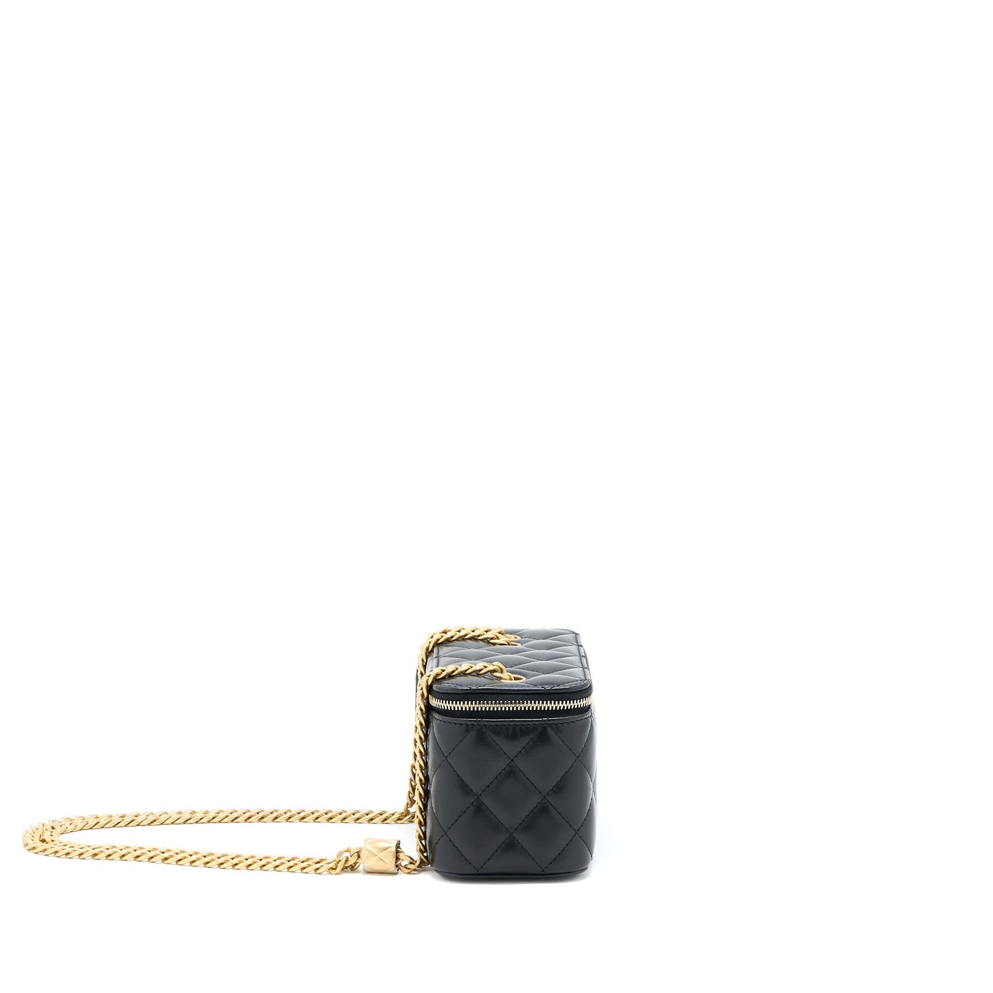 Chanel 22K Gold Pillar Adjustable Chain Long Vanity Lambskin Black  (Microchip)