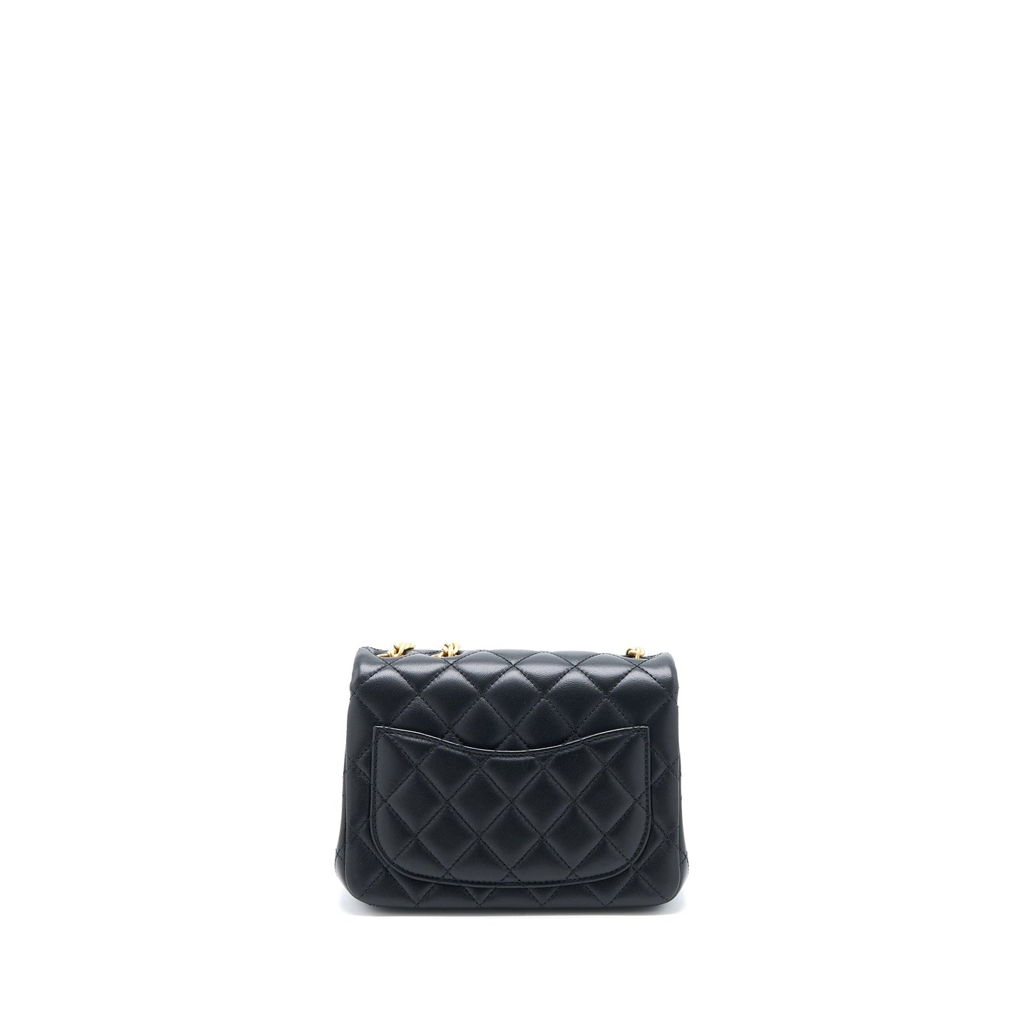 Chanel 23S Camellia Chain Mini Square Flap Bag Lambskin Black Brushed  (Microchip)