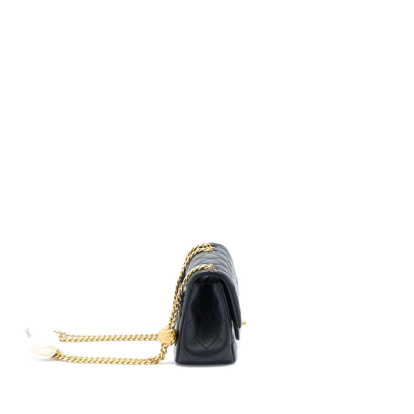 Chanel 23S Camellia Chain Mini Square Flap Bag Lambskin Black Brushed  (Microchip)