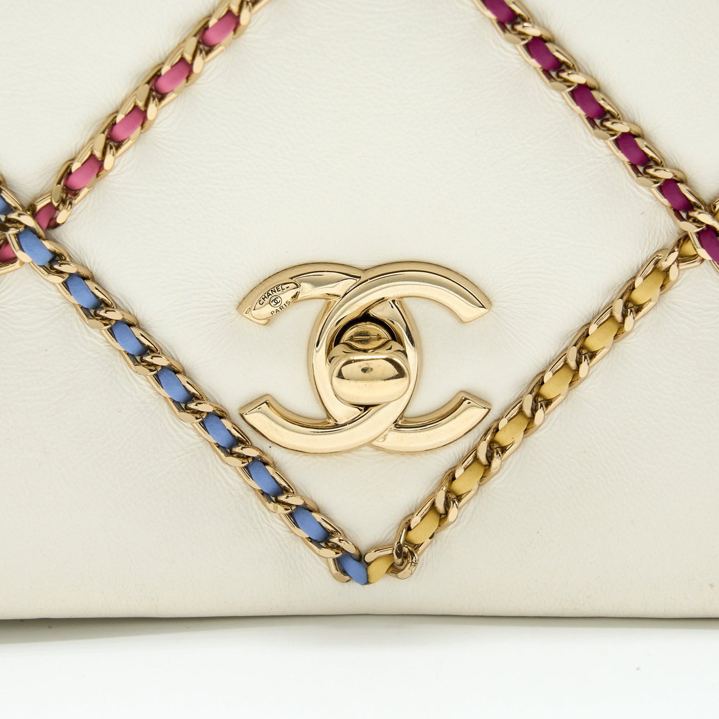 Chanel Small Flap Bag Lambskin White/Multicolor L