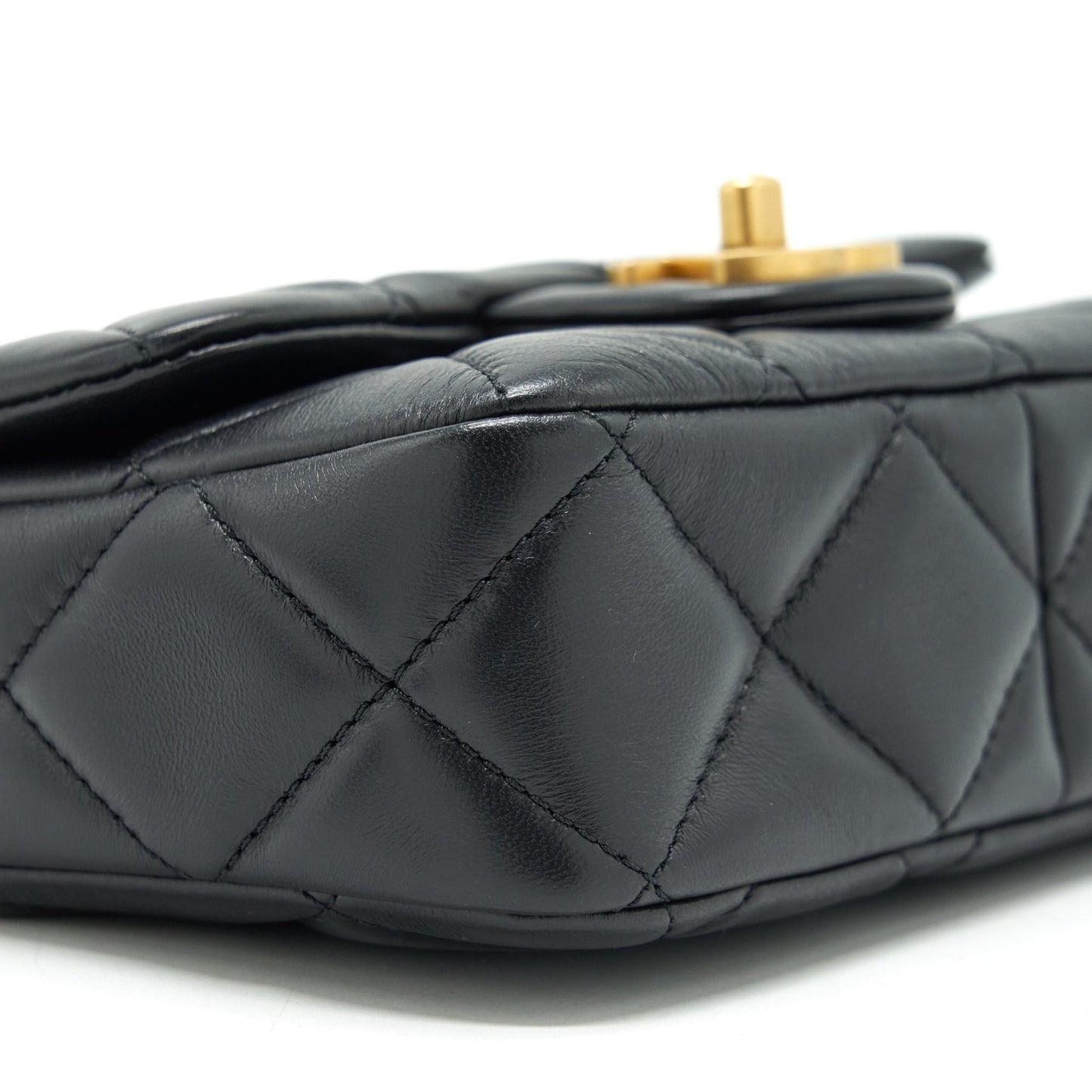 Chanel 22P Mini Square Flap Bag Lambskin Black Gold/Black Hardware