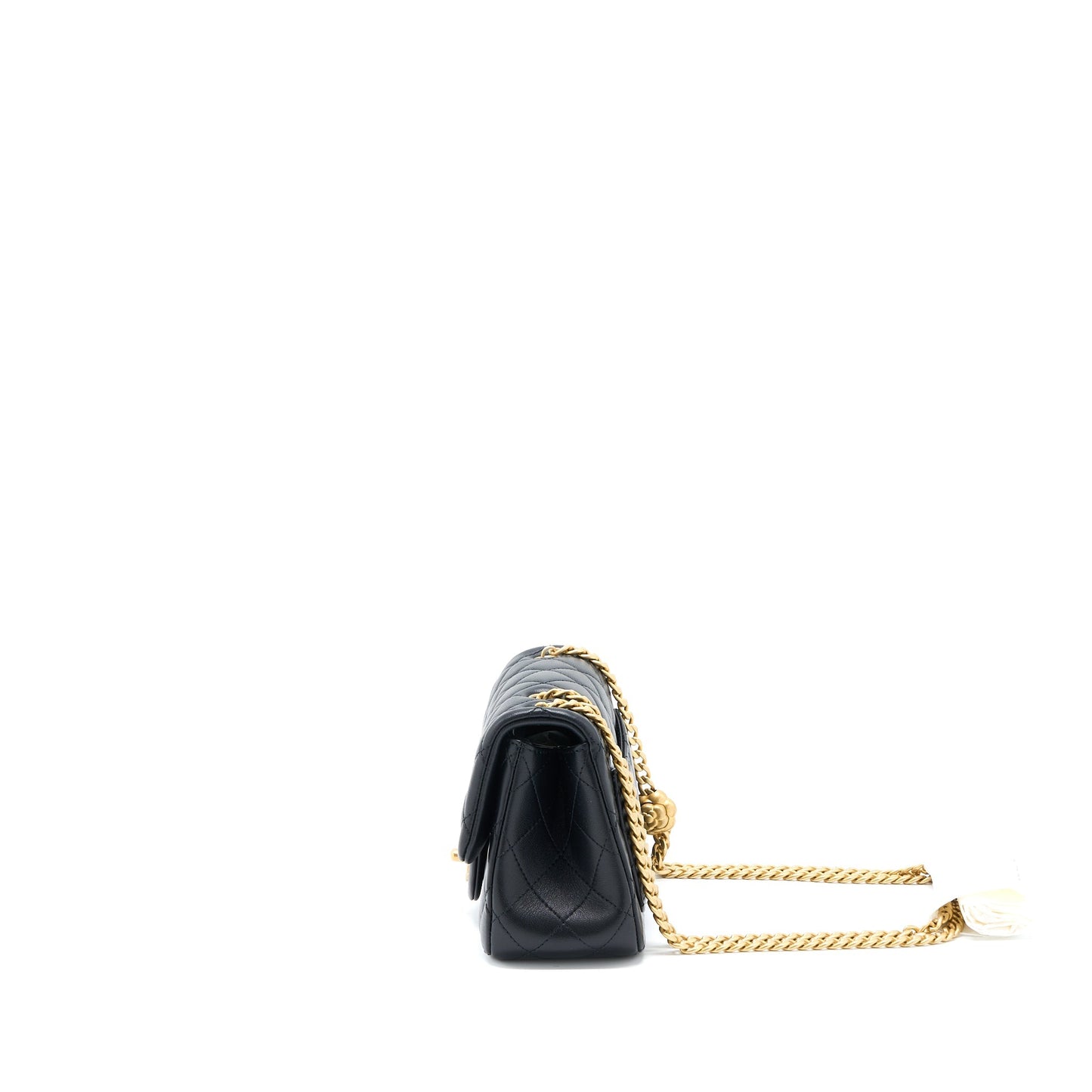 Chanel 23S Camellia Chain Mini Square Flap Bag Lambskin Black Brushed  (Microchip)