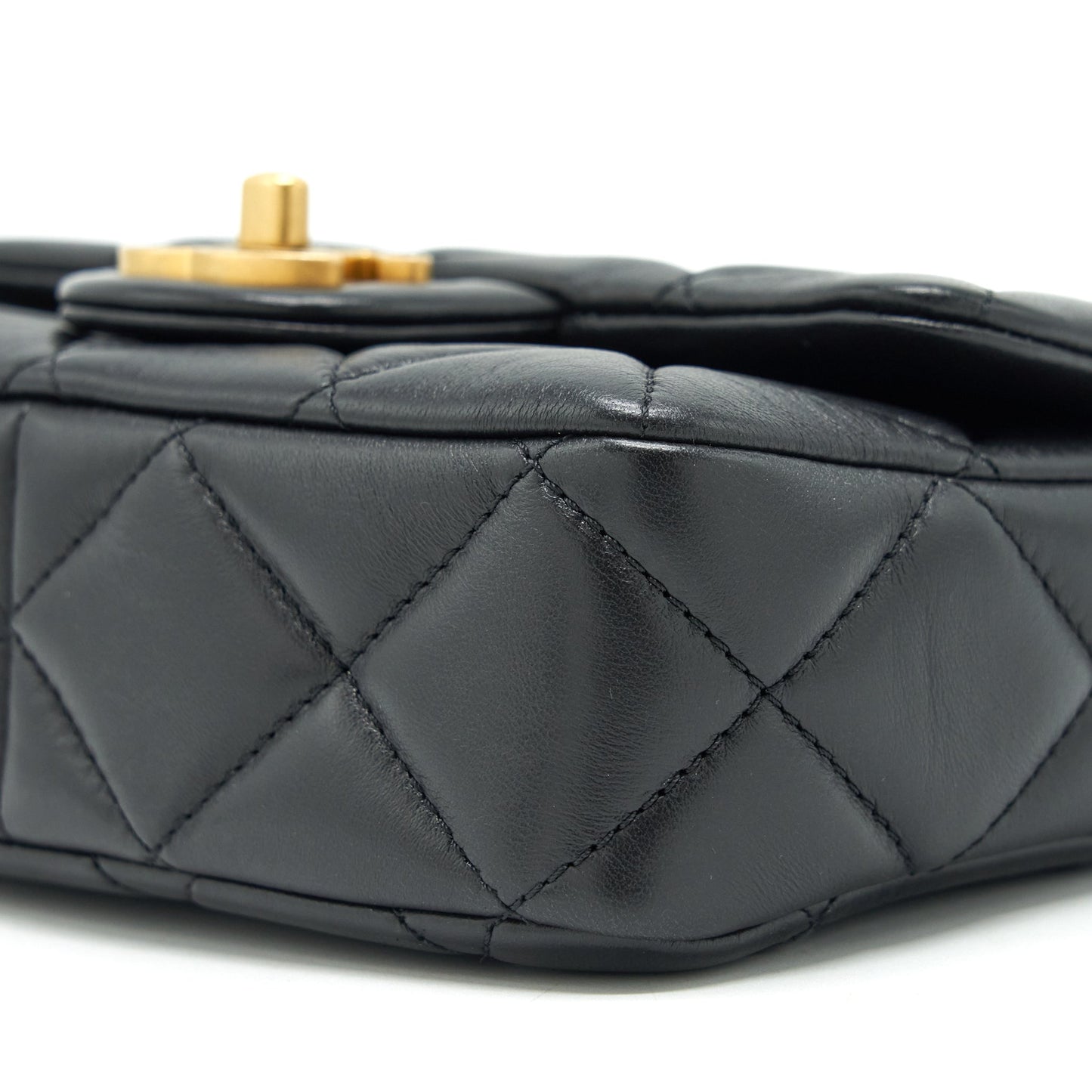 Chanel 22P Mini Square Flap Bag Lambskin Black Gold/Black Hardware