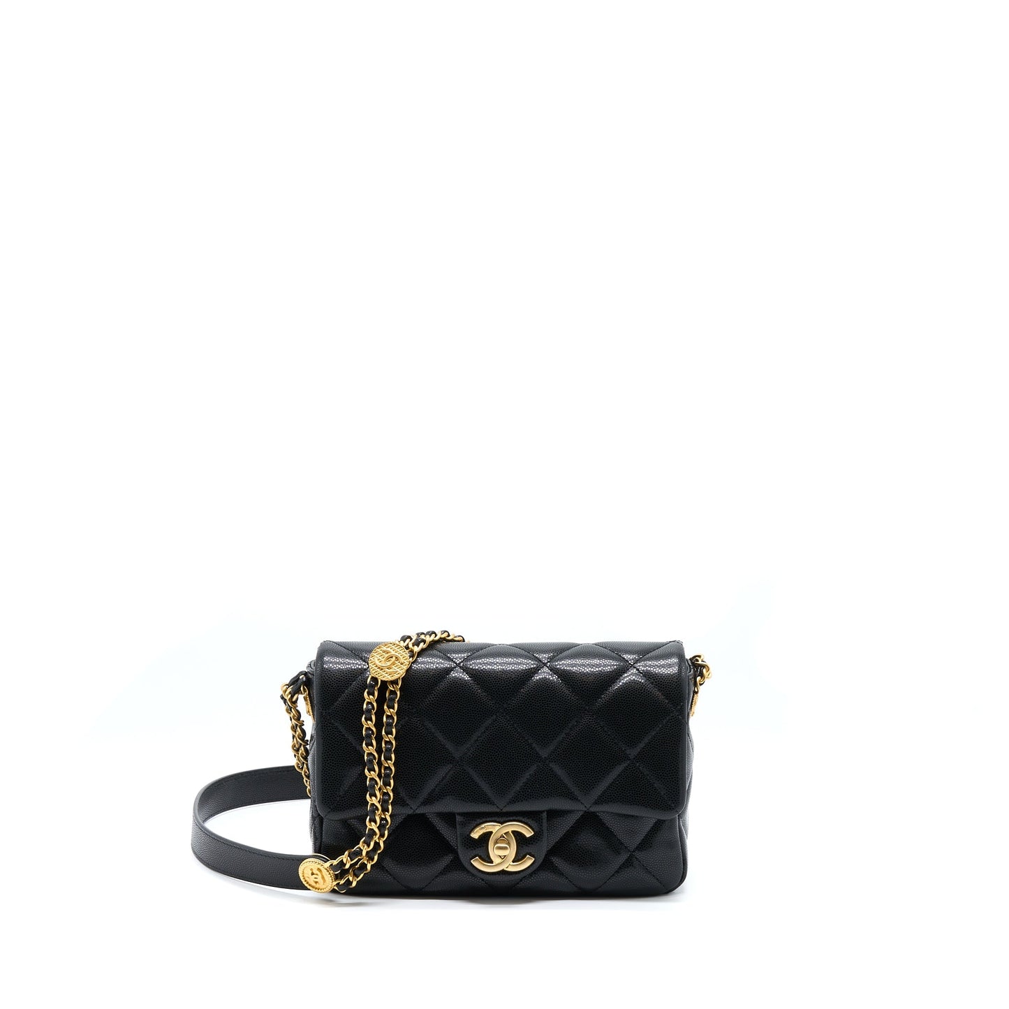 Chanel 22A Small Flap Bag Caviar Black Brushed Gold Hardware